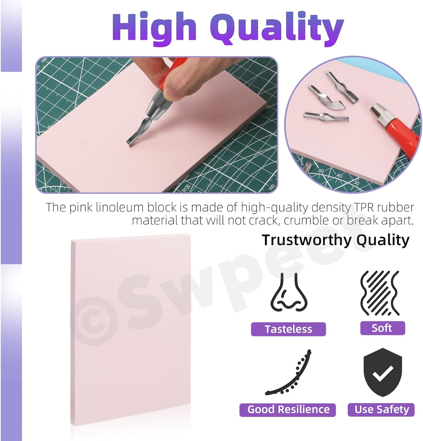 Swpeet 8Pcs Rubber Stamp Carving Tools with Linoleum Block Assortment Kit, Stamp Making Kit Rubber Block Stamp Maker Printmaking Supplies for DIY Printmaking, Printing and More Crafts image number 3