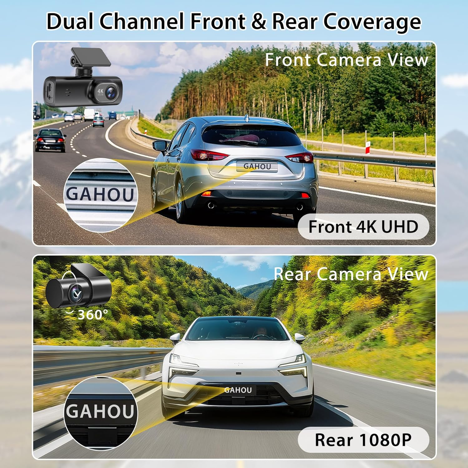 Dash Cam Front and Rear, 32GB Card Included, Front 4K and 2.5K Rear 1080P Dual Dash Camera, Built-In Wifi GPS, Loop Recording, Night Vision, 170&deg; Wide Angle, Parking Mode, Smart App Control image number 4