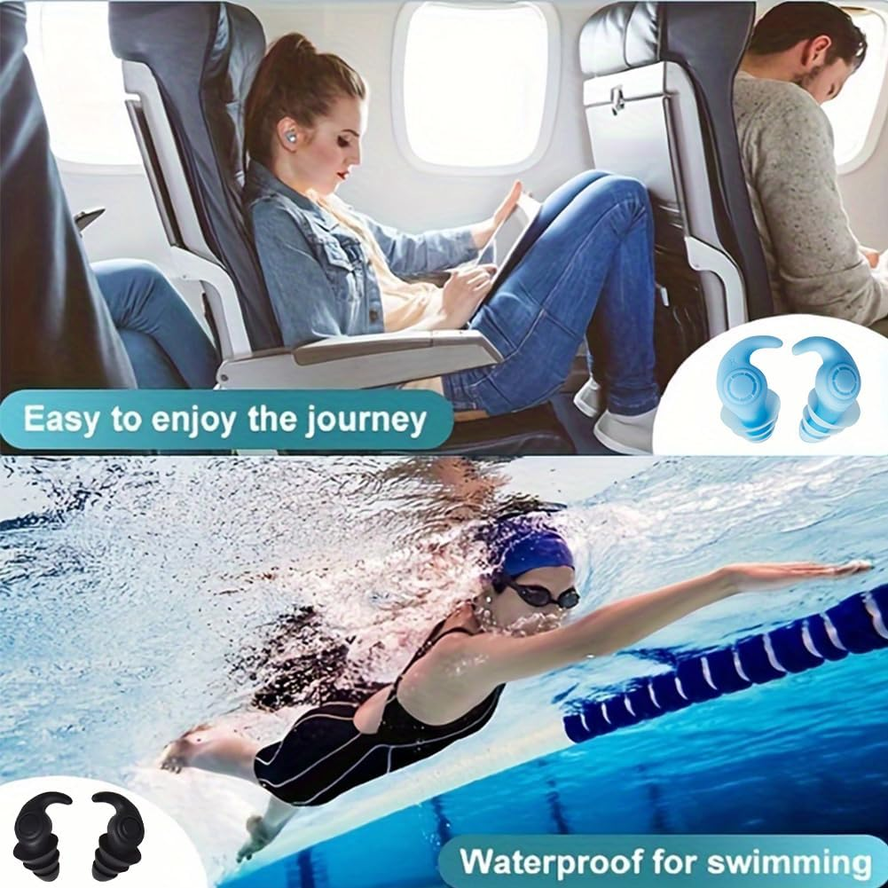 3 Pairs Reusable Ear Plugs for Swimming for Bathing, Surfing, Swimming, Kayaking and Other Watersports(Green,Blue, Black) image number 3