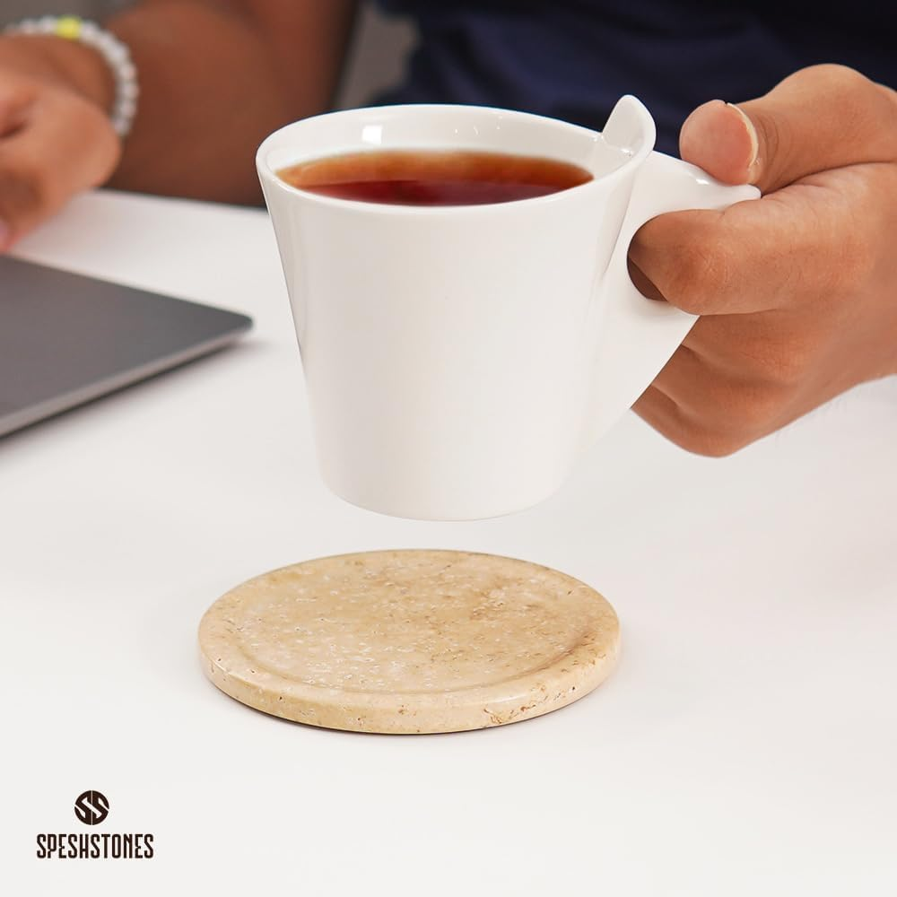 Marble Coasters Set of 6 round 3.5 Inch Travertine Christmas Coaster for Drinks with Holder - Ideal Stone Drink Coasters for Coffee Bar Accessories, Gifts, Dining Table & Home D&eacute;cor image number 6