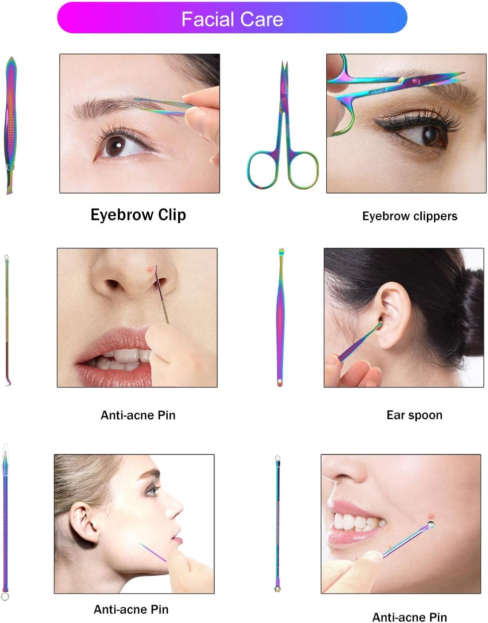 2020 New Rainbow Manicure Kits 18 Pcs Nail Clippers for Women Gift Women'S Rainbow Leather Manicure Set (18-Rainbowmanicure Kits) image number 2