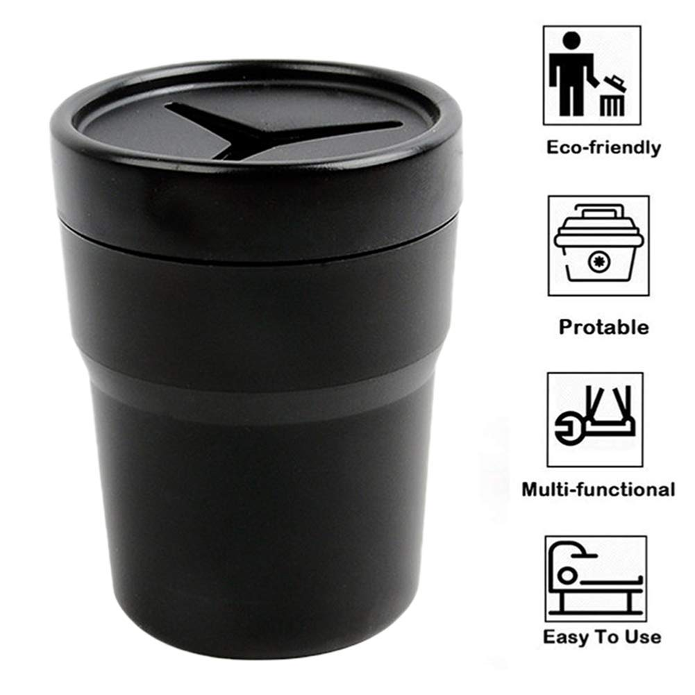 FIOTOK Car Trash Can with Lid, Mini Auto Garbage Can Leakproof Vehicle Trash Bin Fits Cup Holder in Console or Door for Automotive Car, Home, Office, Kitchen, Dinning Room 1Pack