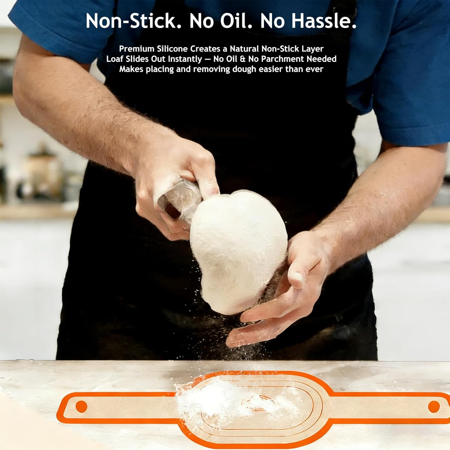 Silicone Bread Sling Oval and round for Dutch Oven, KITMAL Non Stick Reusable Silicone Baking Mat with Long Handles Sourdough Bread Baking Supplies and Making Tools, Orange - Gray image number 6