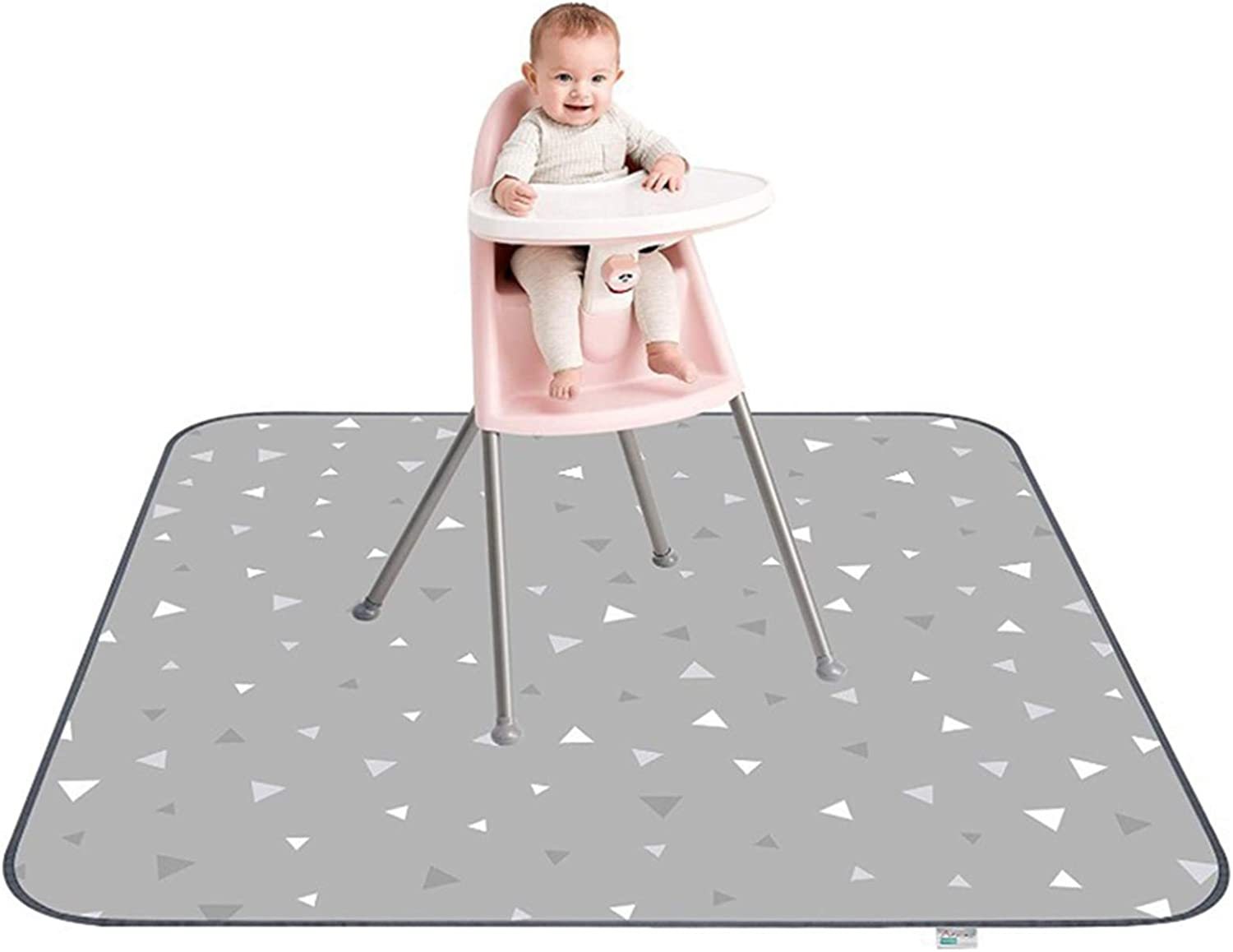 ZARPMA Highchair Splash Mat, Easy Cleaning Protective Floor Waterproof and Anti-Slip Mat for Weaning 52"X52" (Grey Triangle)