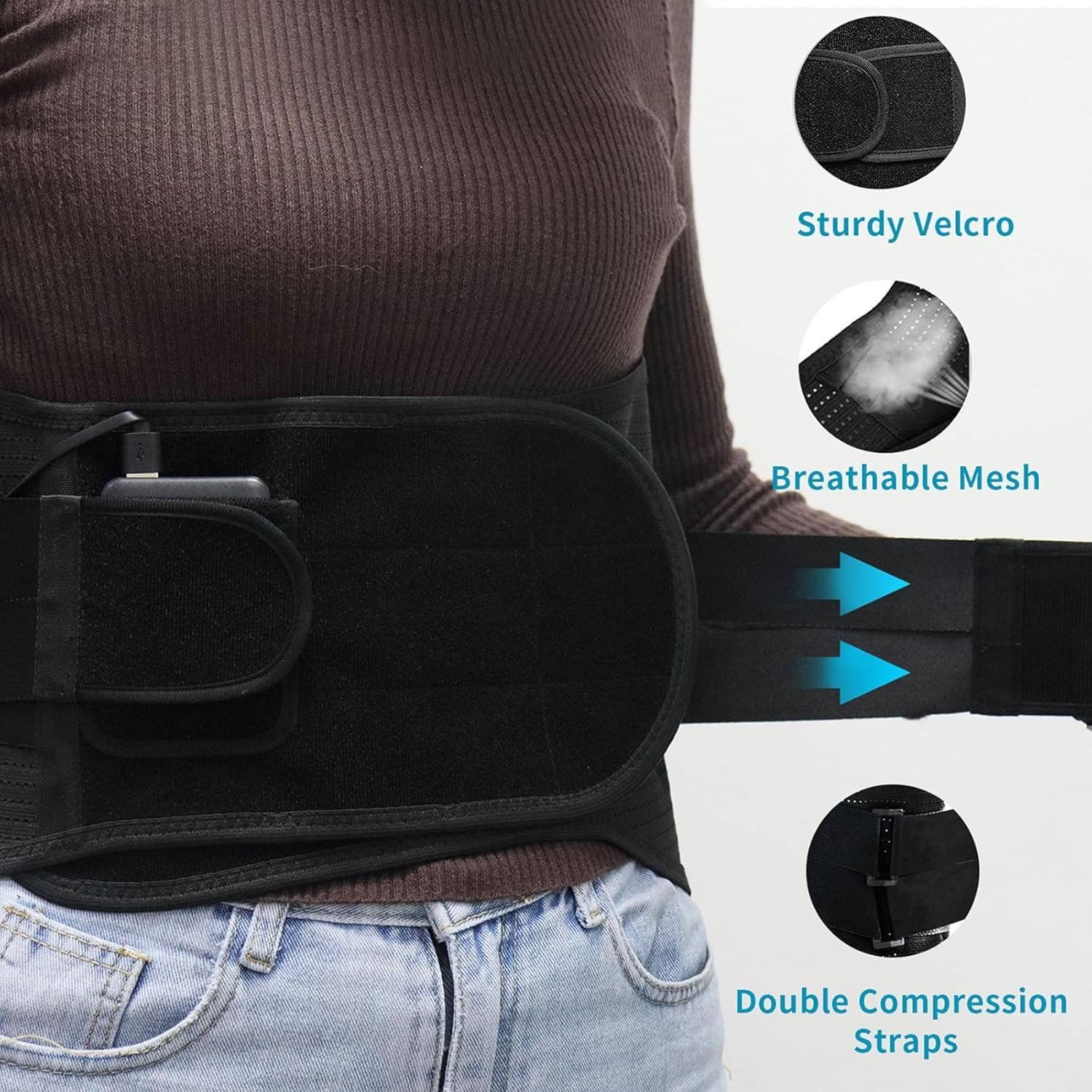 Heated Back Braces, Breathable Back Support Belt with Heating Operated by Rechargeable Battery for Lower Back Pain Relief, Lumbar Support for Men and Women for Herniated Discs, Sciatica(Xl) image number 4