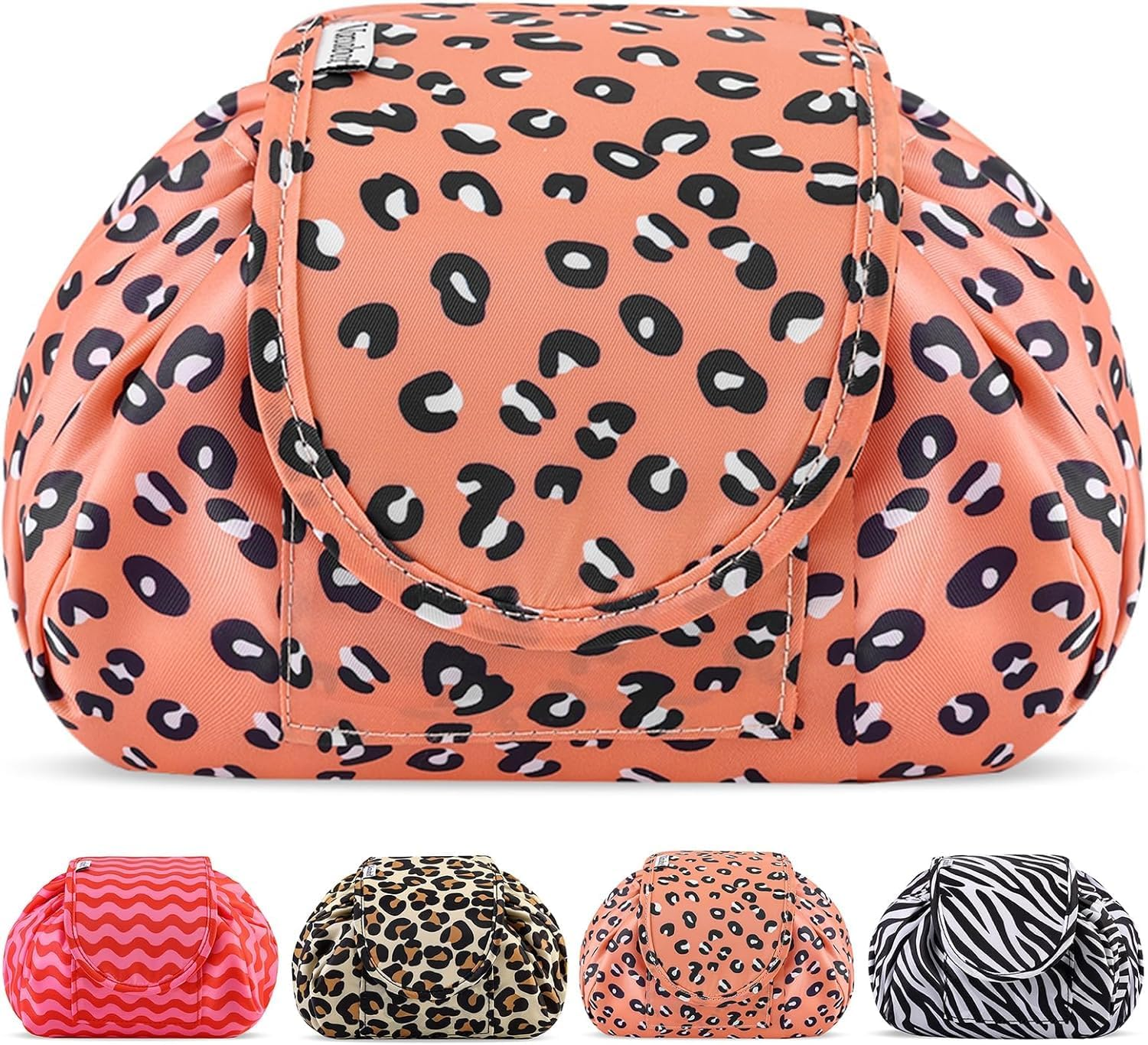 Lazy Drawstring Makeup Bags, Large Capacity Waterproof Travel Portable Cosmetic Bag Pouch Makeup Pouch Storage Organiser for Women Girl, Pink Leopard, 57 Cm, Drawstring Makeup Bag image number 4