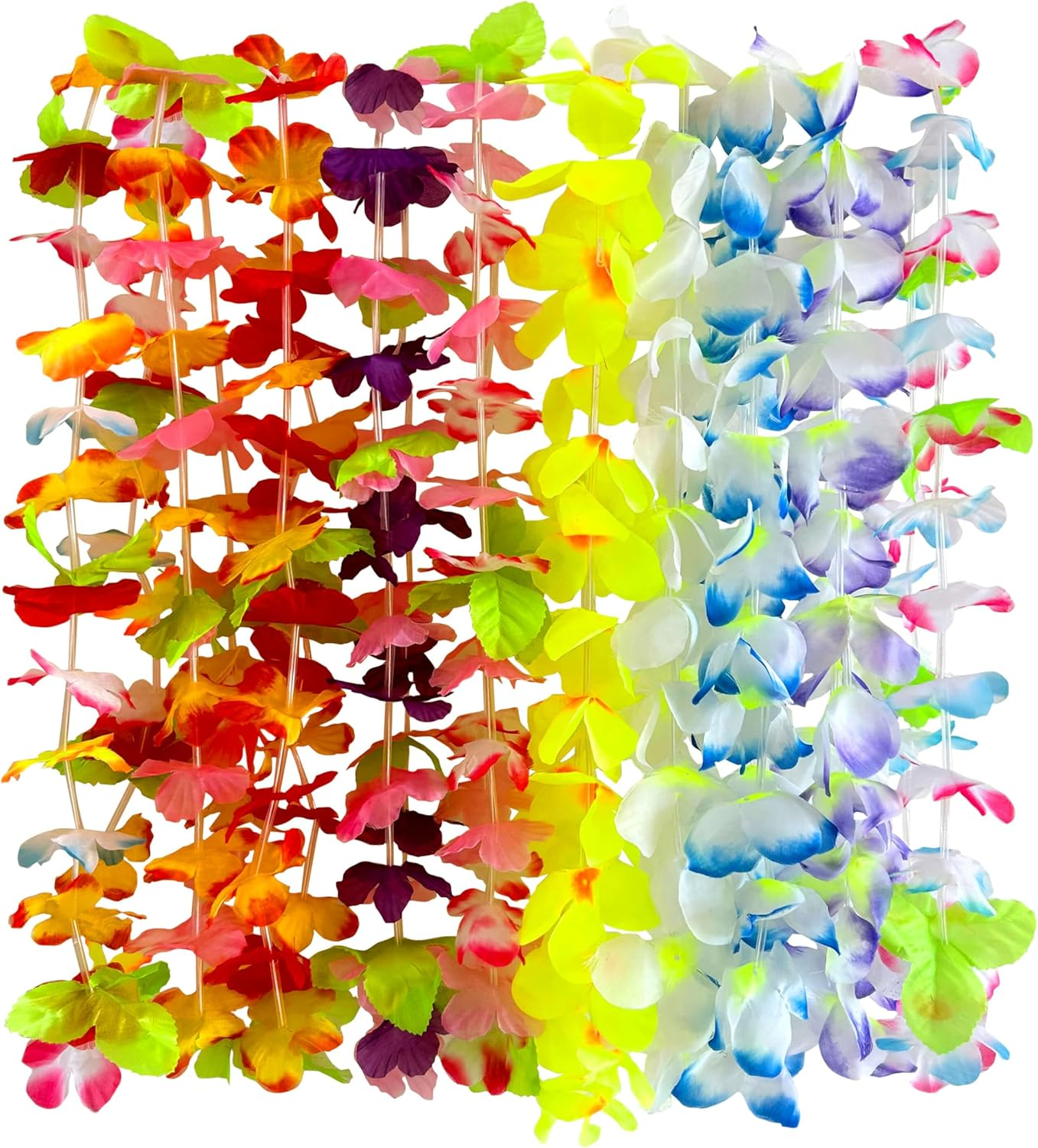 24 Pieces Hawaiian Leis Necklace Tropical Luau Hawaii Silk Flower Lei Party Favors for Adults Kids Birthday Summer Beach Wedding Favor image number 6