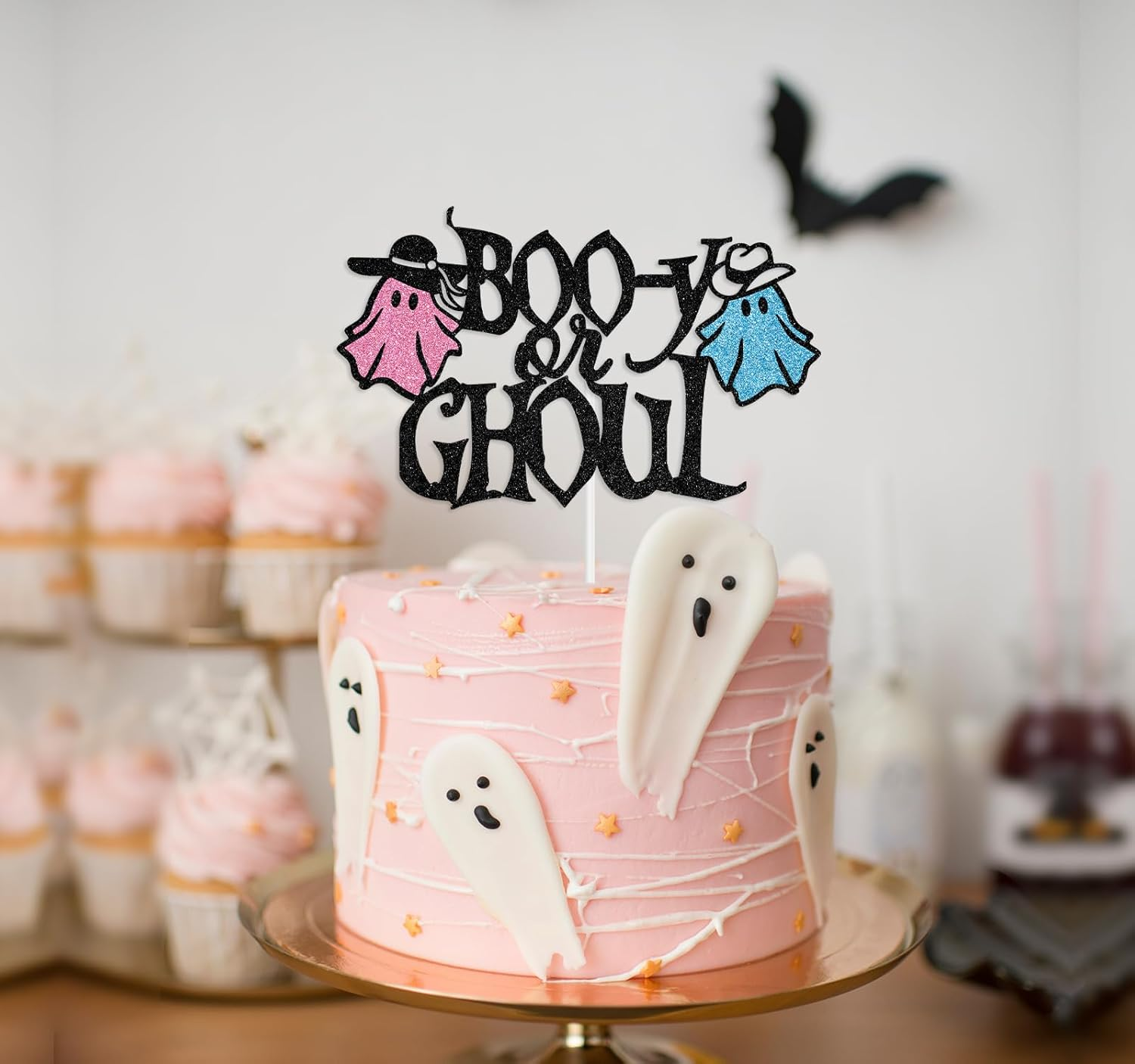 Boo-Y or Ghoul Cake Topper, Boy or Girl/He or She Gender Reveal Cake Decor, Halloween Baby Shower/First Birthday Party Decorations Supplies image number 5