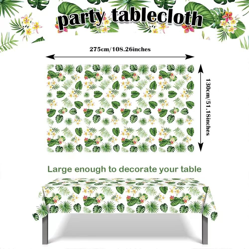 3 Pack Tropical Palm Leaves Table Cloth, Hawaiian Tablecloths for Party Decoration, Hawaii Disposable Plastic Rectangular Table Covers, Summer Beach Kids Birthday Cocktail Party Supplies image number 4