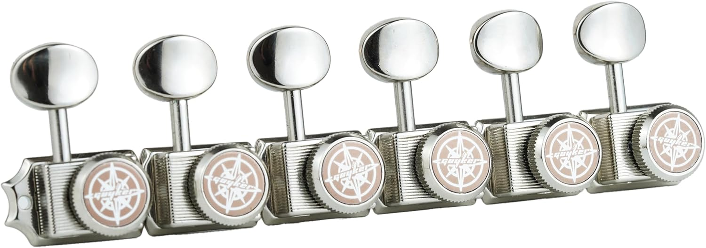 Guyker 6-In-Line Vintage Guitar Lock String Tuners &ndash; Locking Tuning Key Pegs Machine Heads Replacement Parts for ST TL Style Electric Guitars Gear Ratio 1:15 &ndash; Nickel image number 4