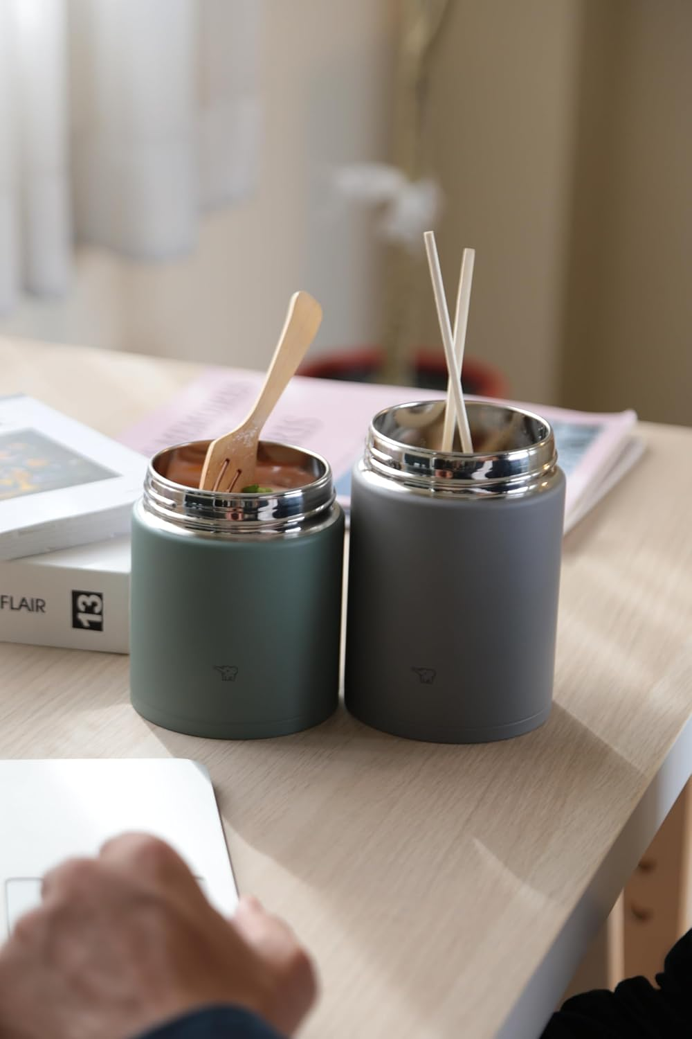 ZOJIRUSHI SW-KA30-GM Mahobin Stainless Steel Thermal Soup Jar, Lunch Jar, Seamless 10.1 Fl Oz (300 Ml), Matte Green, Integrated Lid and Seal, Easy to Clean, Only 3 Pieces image number 1