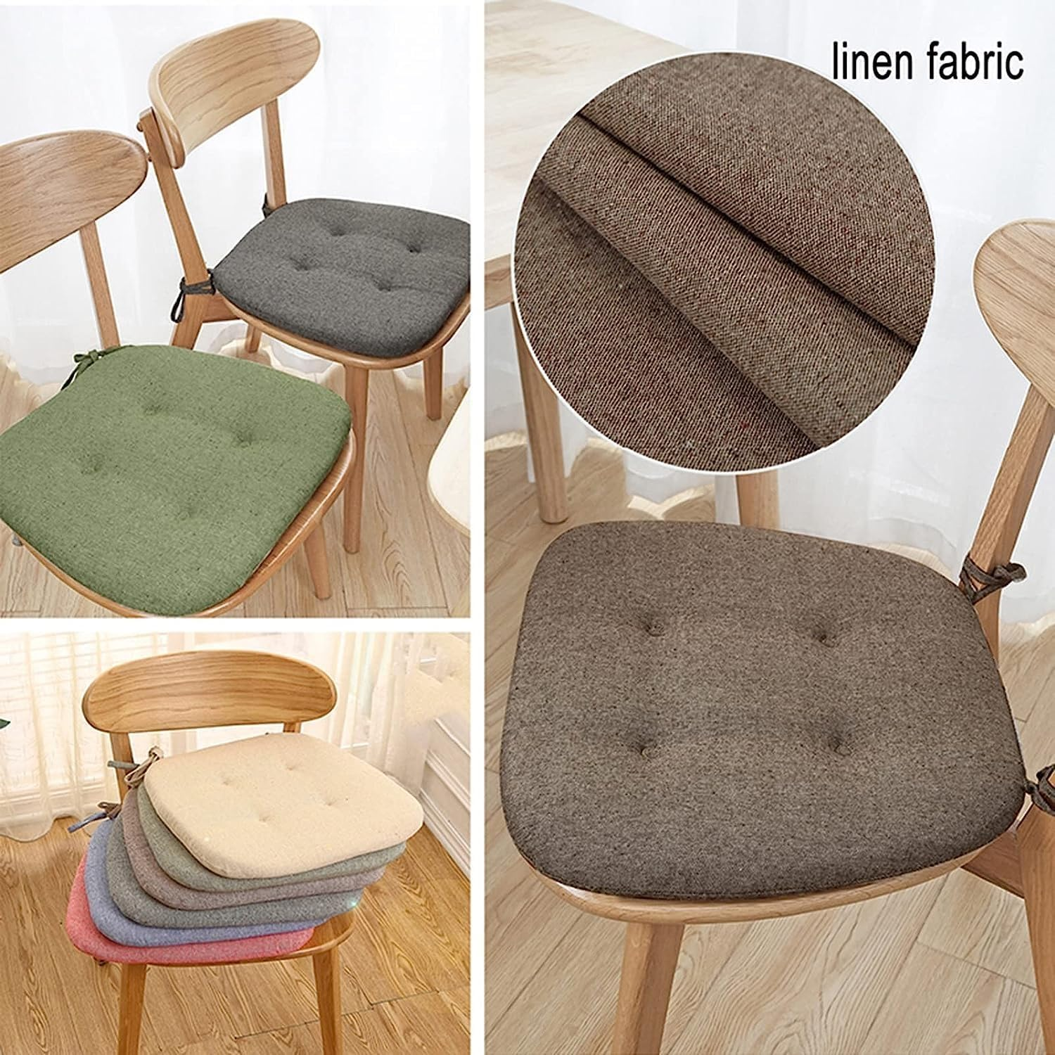 Cushion Kitchen Chair Cushions with Ties, Double Sided Chair Pads for Dining Room, U Shaped Non-Slip Seat Cushions, 2/4/6 Pack (Color : Green, Size : 6 Pack) image number 1