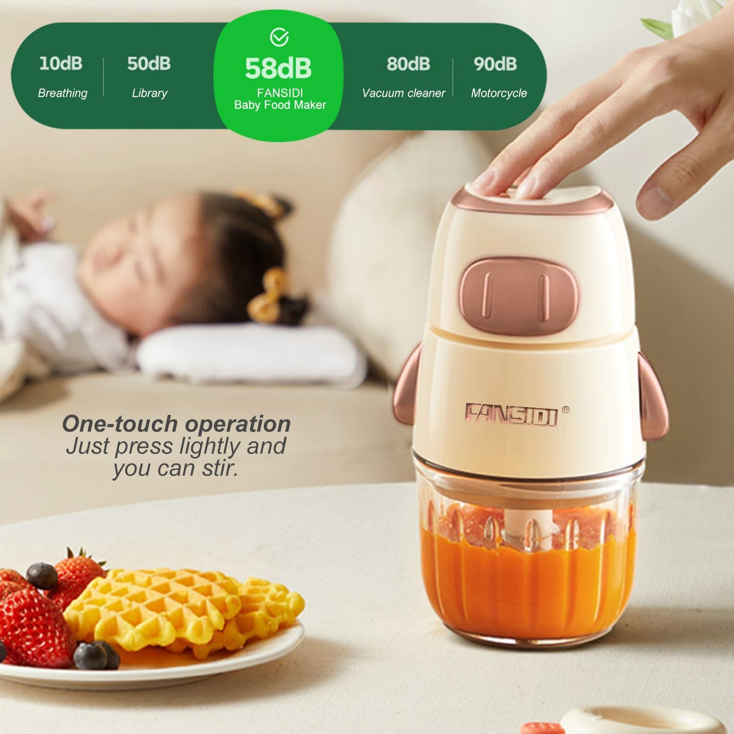 FANSIDI 2024 Baby Food Processor | Baby Food Maker - Multi-Function Food Blender for All Stages of Baby'S Growth, Puree, Fruit,Vegetable, Meat, Compact Baby Food Grinder with 1 Durable Glass Container image number 3