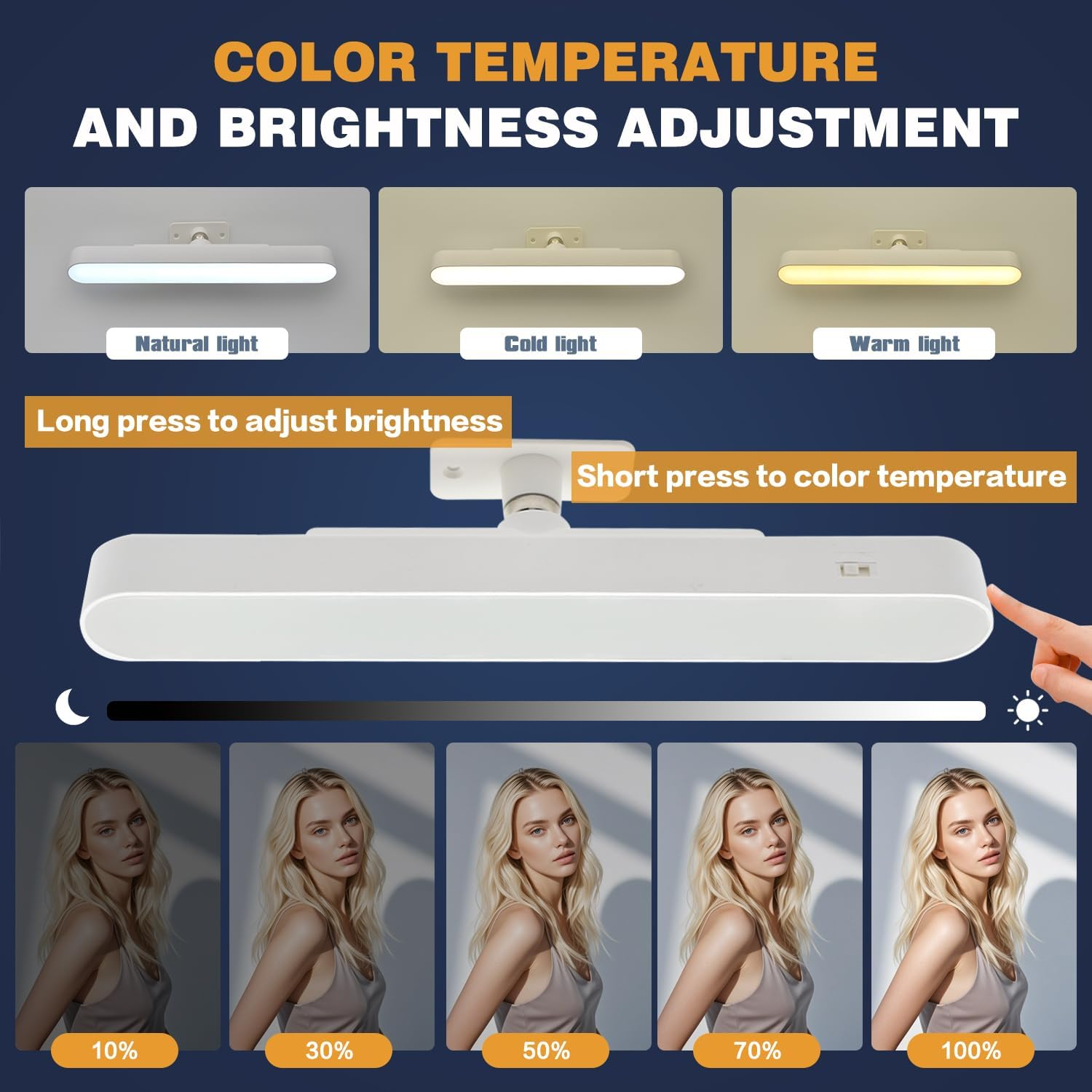 Wireless Vanity Lights for Mirror, 4000Mah Rechargeable Battery Operated Mirror Light, Adjustable Color Brightness & Angle Makeup Light,Cordless Lights for Bathroom Mirror,Desks, Kitchens, Cabinets