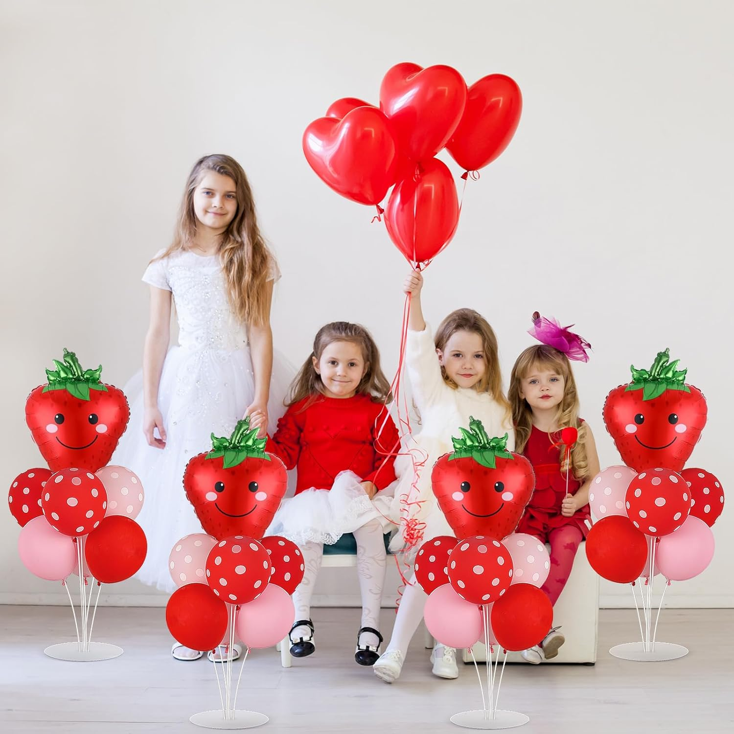 4 Sets Strawberry Party Balloons Stand Kit with Strawberry Foil Balloons Sweet Strawberry 1St Party Balloon Centerpiece for Tables for Girls Strawberry Birthday Baby Shower Decoration image number 3
