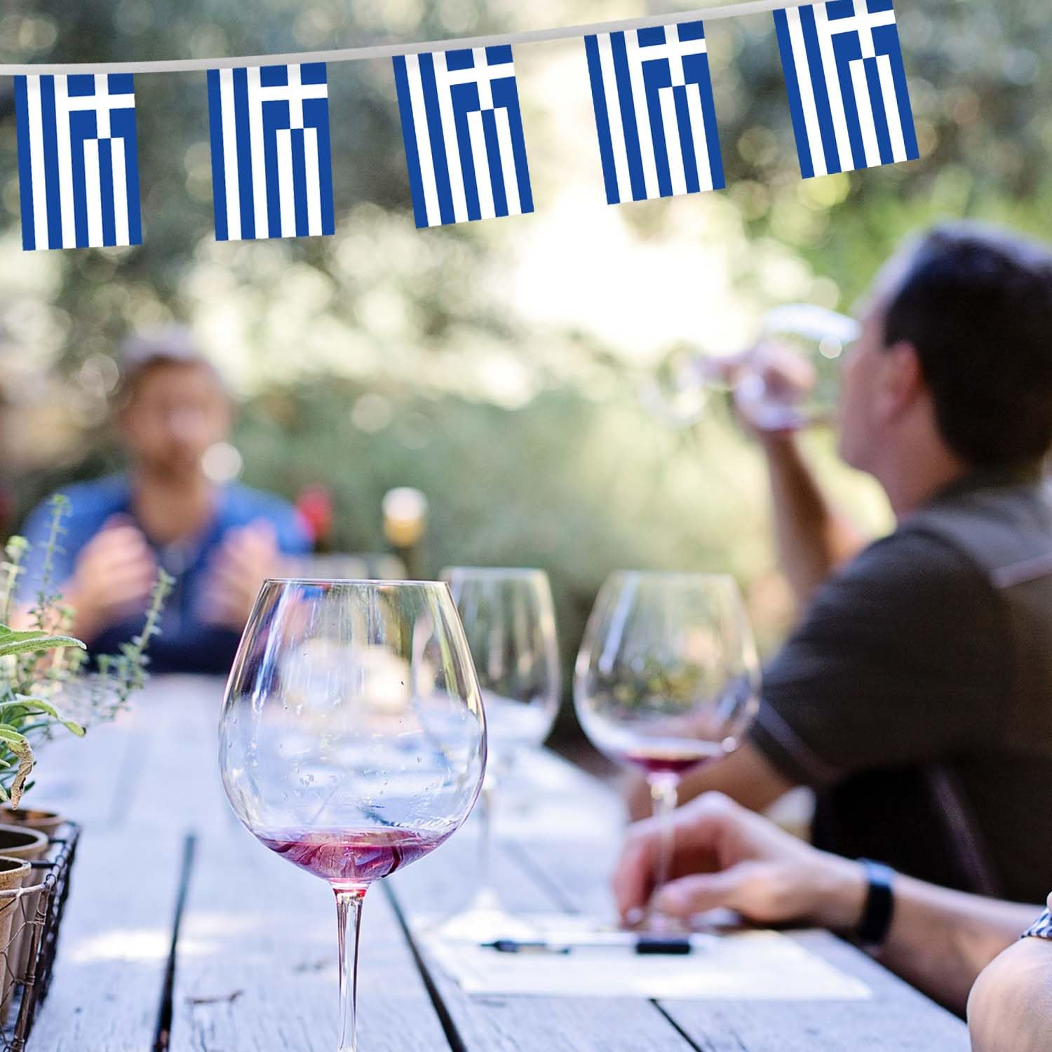 32FT Small Greece Pennant Flag Bunting,30 PCS Mini String Banner Strip Greek National Decor Rectangle for Holiday Restaurant Home Party School image number 3