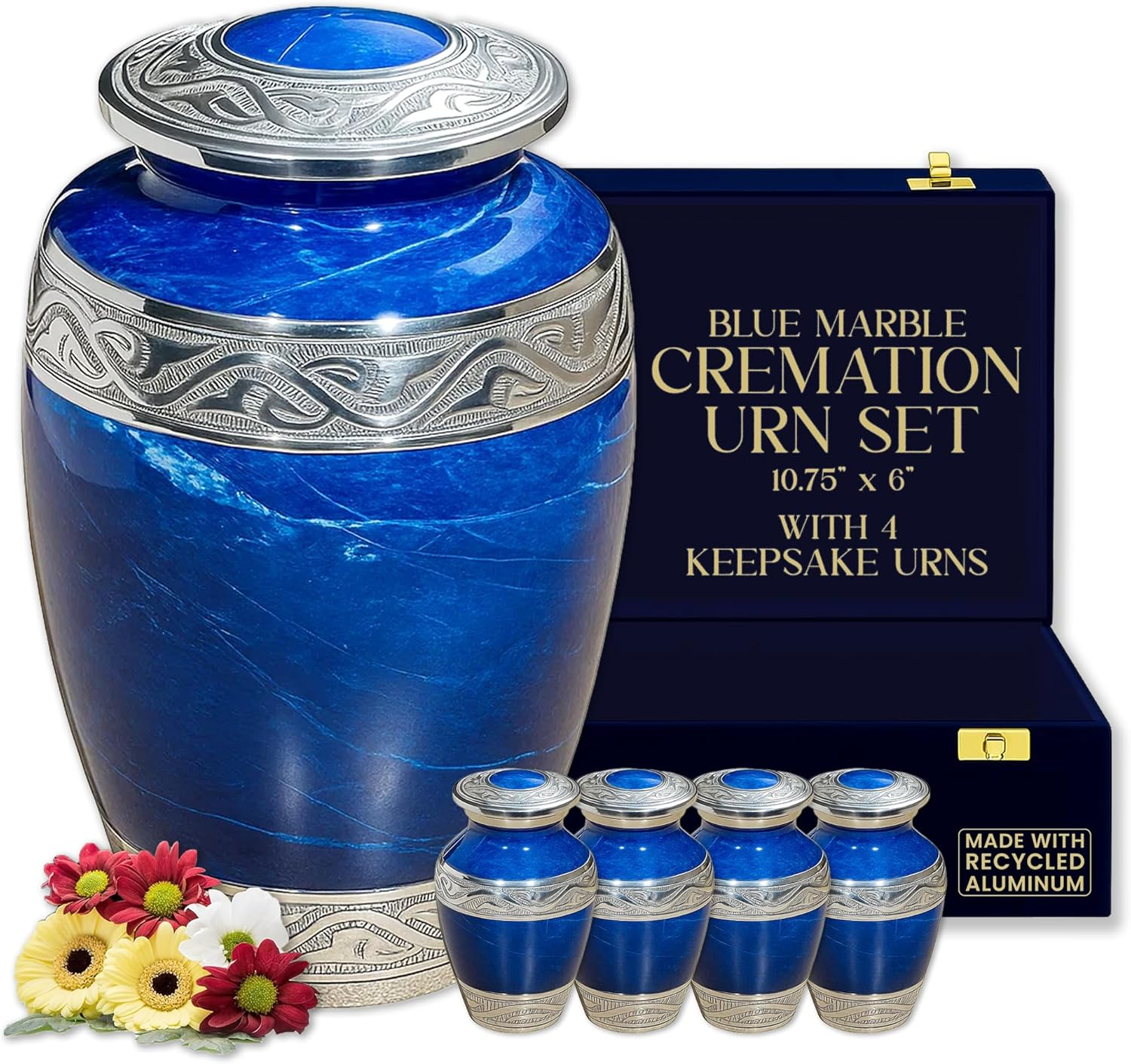 GR8 Great Keepsakes Black Marble Urn with 4 Small Urns for Cremation Ashes Keepsake - Urns for Adult Male, Urns for Human Ashes Adult Female, Decorative Urns, Urn, Cremation Urn Human Ashes, Urns