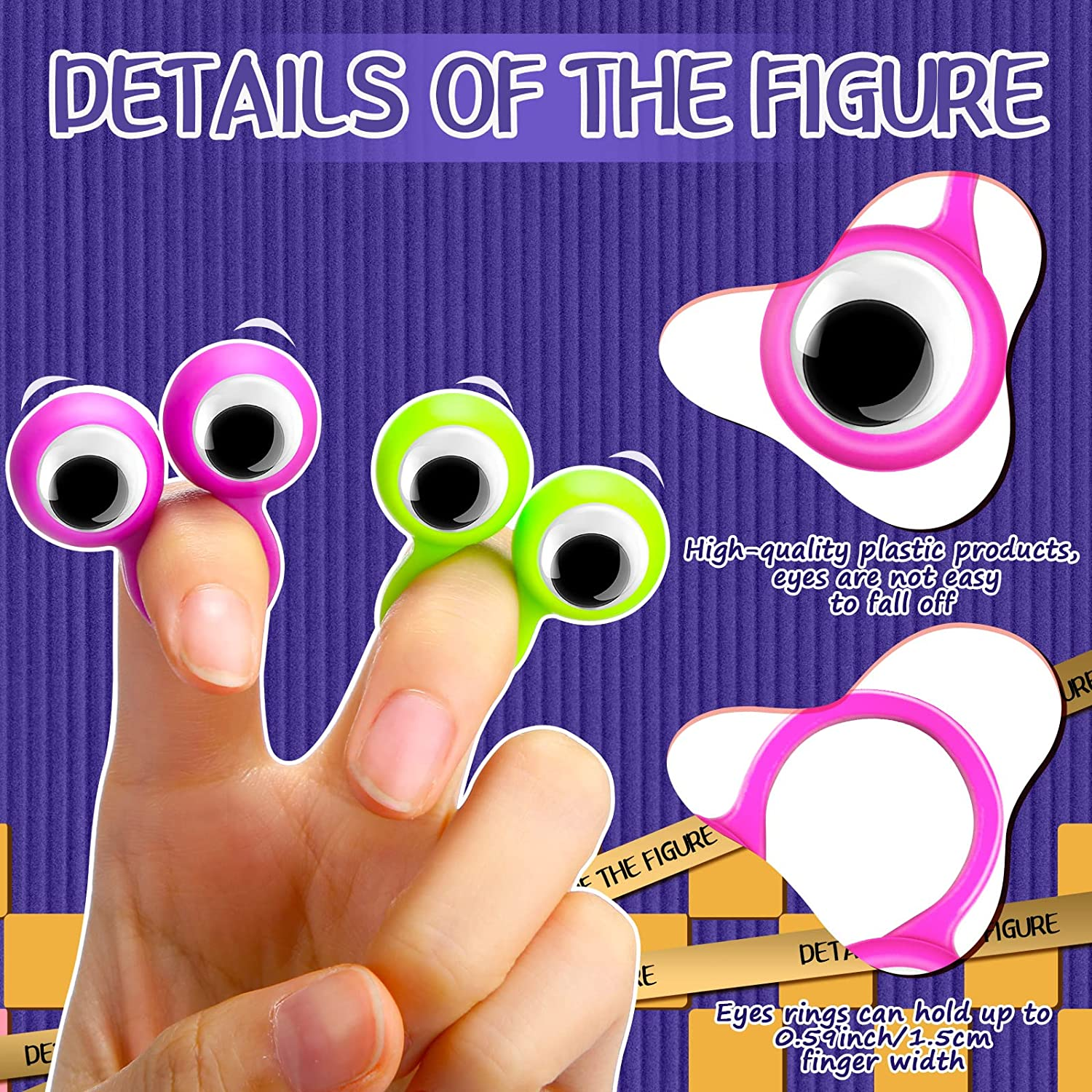 Sratte 240 Pcs Eye Finger Puppets Googly Eye Wiggly Eyeball Ring Finger Toys Plastic Googly Eye Rings Party Favor for Little Teens Classroom Exchange and Prize Supplies, 5 Random Colors image number 1