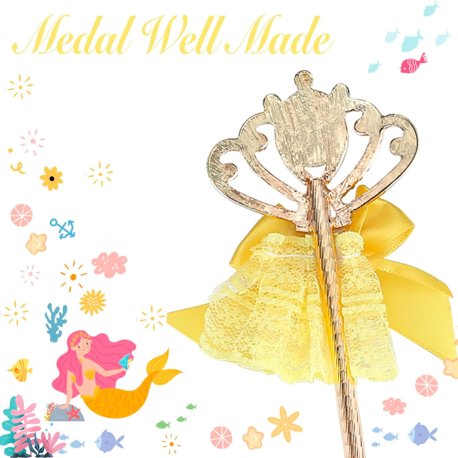 Lovelyshop Yellow Diamond Metal Princess Wand with Bowknot for Kids image number 4