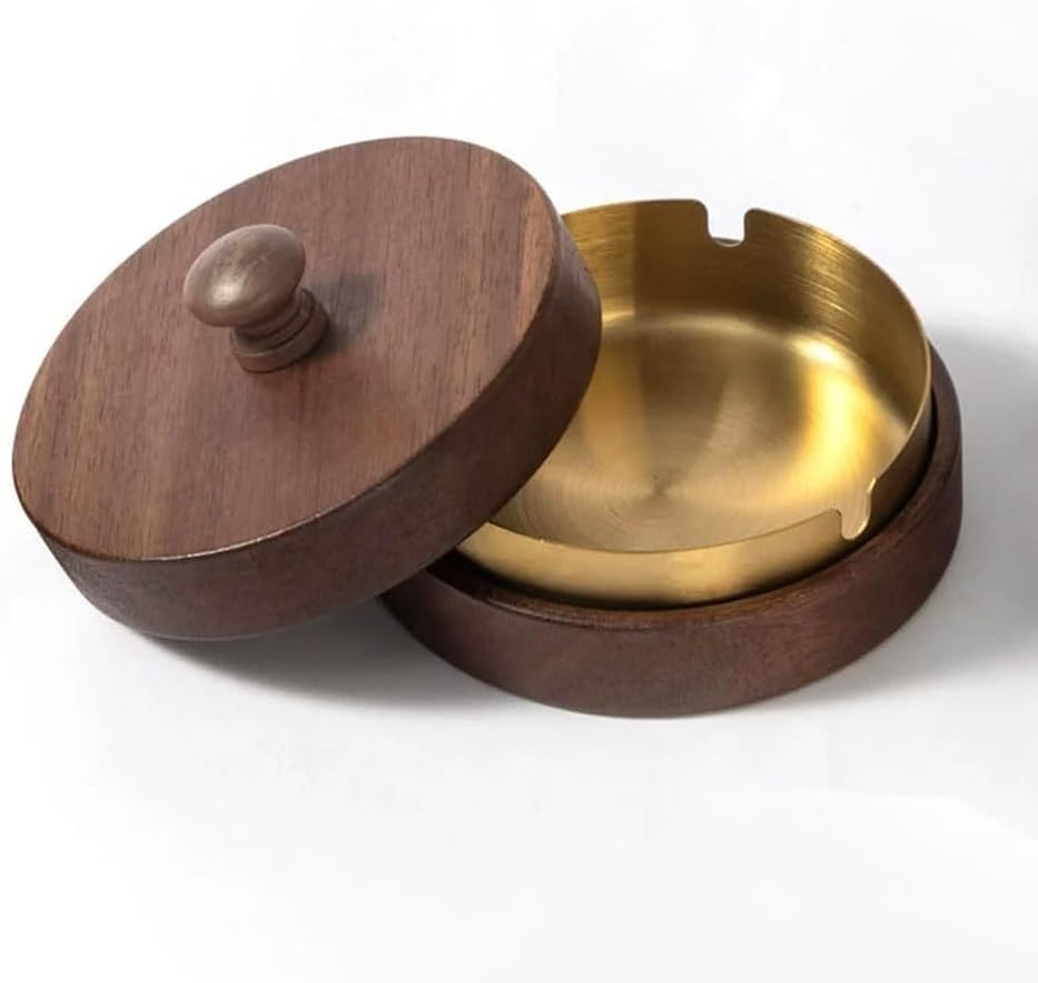 Wooden Ashtray with Lid, Portable Indoor Outdoor Ash Tray with Stainless Steel Liner for Home, Office, Balcony, Patio, Parties image number 6