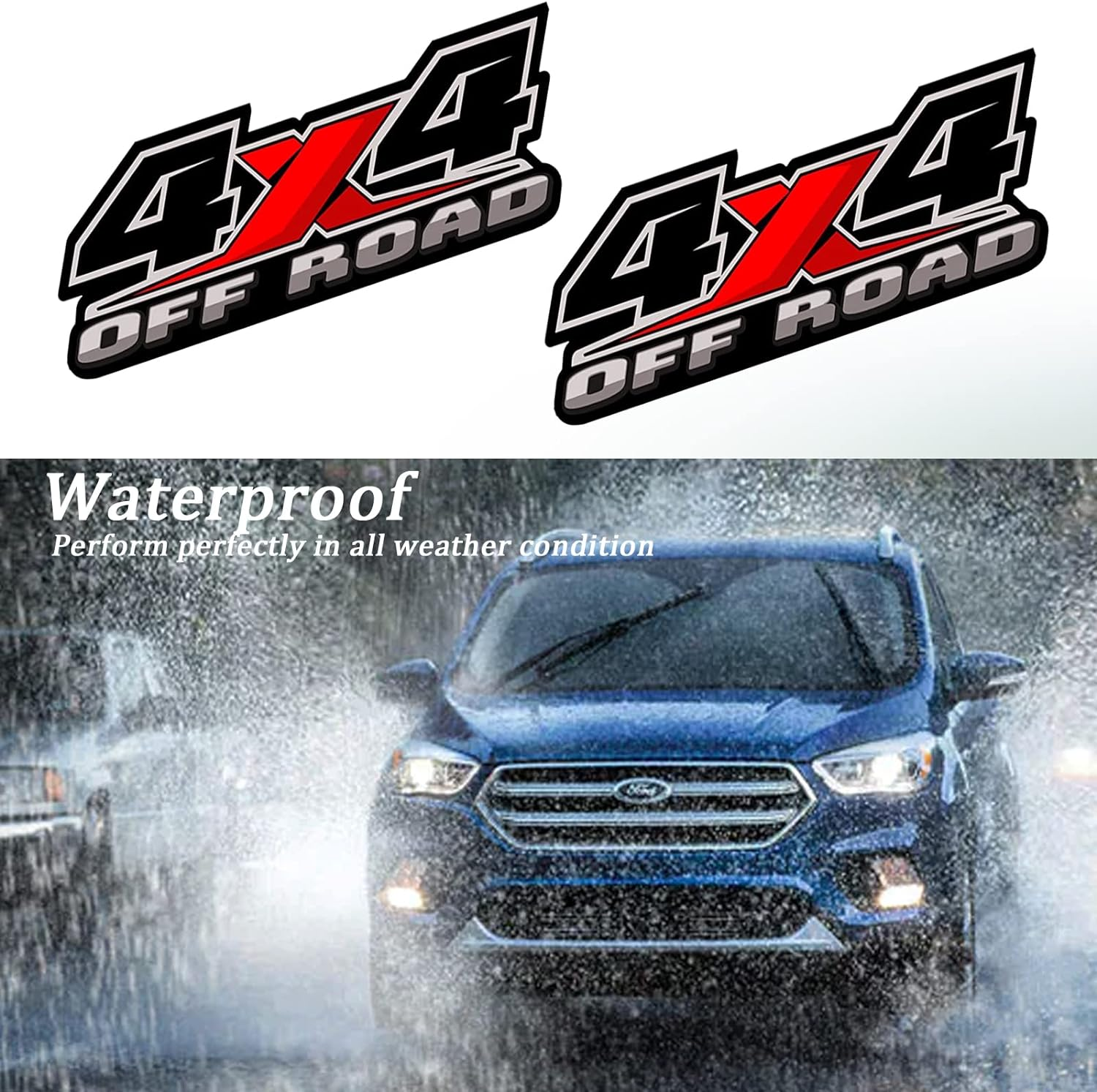 4X4 Offroad Decal Stickers 2Pcs, Auto Decoration Accessories Emblem Replacements Compatible with Ford F-150 F-250 F-350 Tacoma Tundra Ram Silverado Truck Pickup, with Squeegee 1Pcs, Black-And-Red image number 6