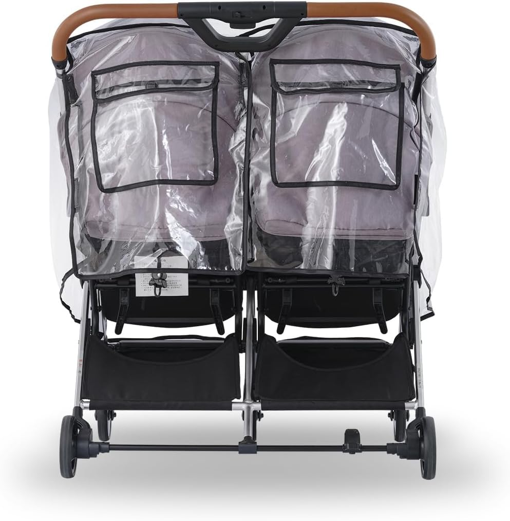 AIMALL Twin Baby Stroller Rain Cover - Universal Double Stroller Windshield & Rainproof Cover with Front Window, Ventilation, and Storage Pockets image number 4