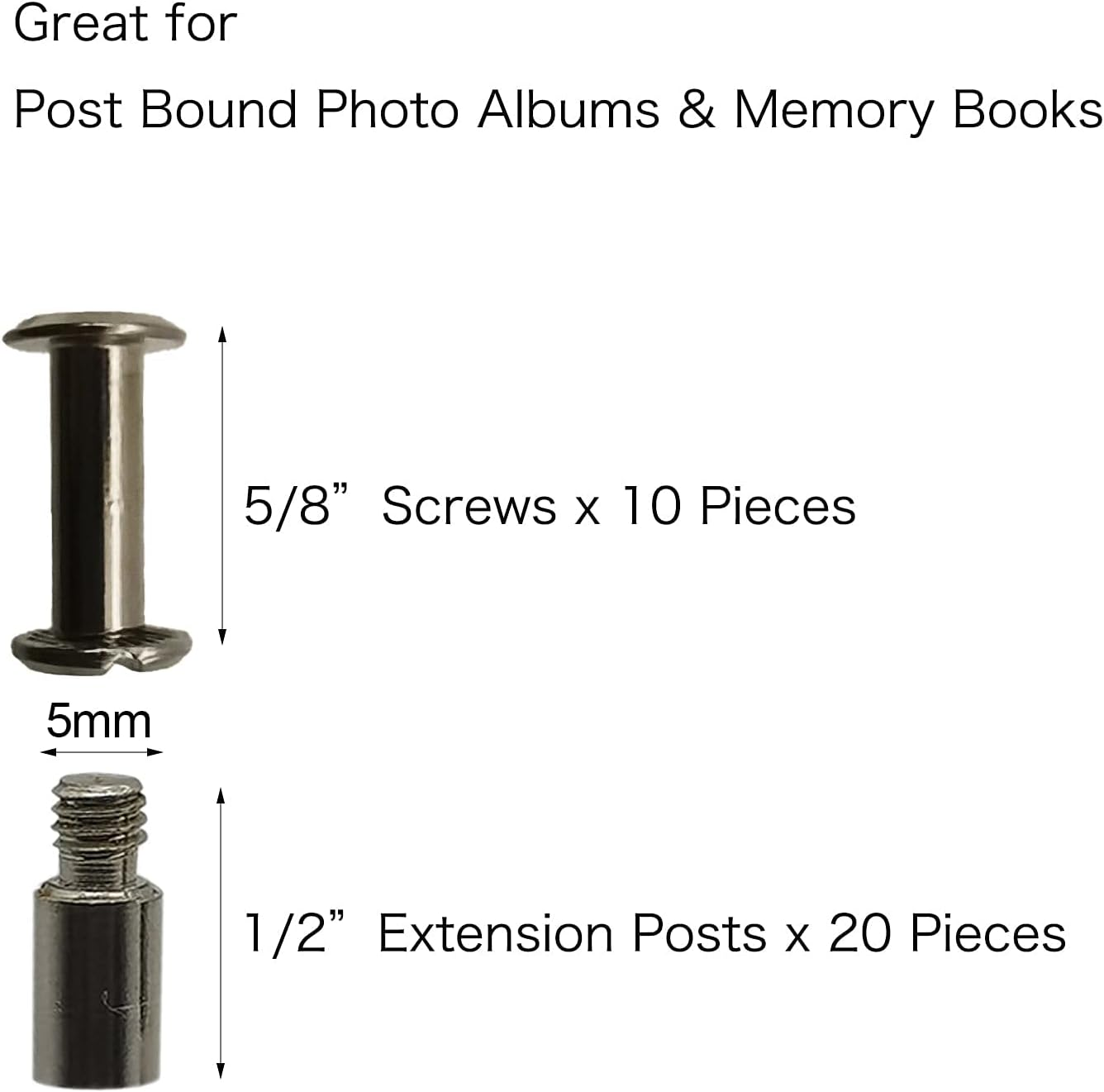 30 Pack Chicago Screws and Extention Posts for Binding Extending Scrapbook Photo Album Refill Pages Compatible with Pioneer Photo Albums (Silvery, Diameter 5Mm) image number 1