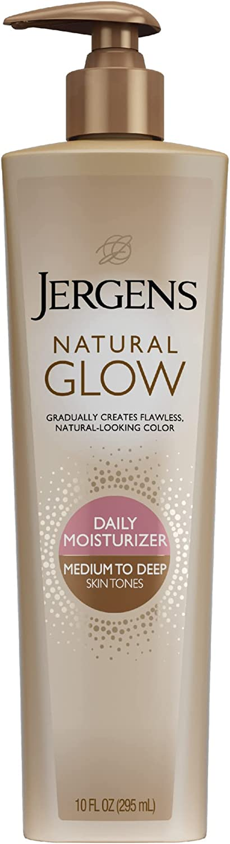 Jergens Natural Glow 3-Day Self Tanner for Medium to Deep Skin Tone, Sunless Tanning Daily Moisturizer, for Streak-Free and Natural-Looking Color, 10 Oz