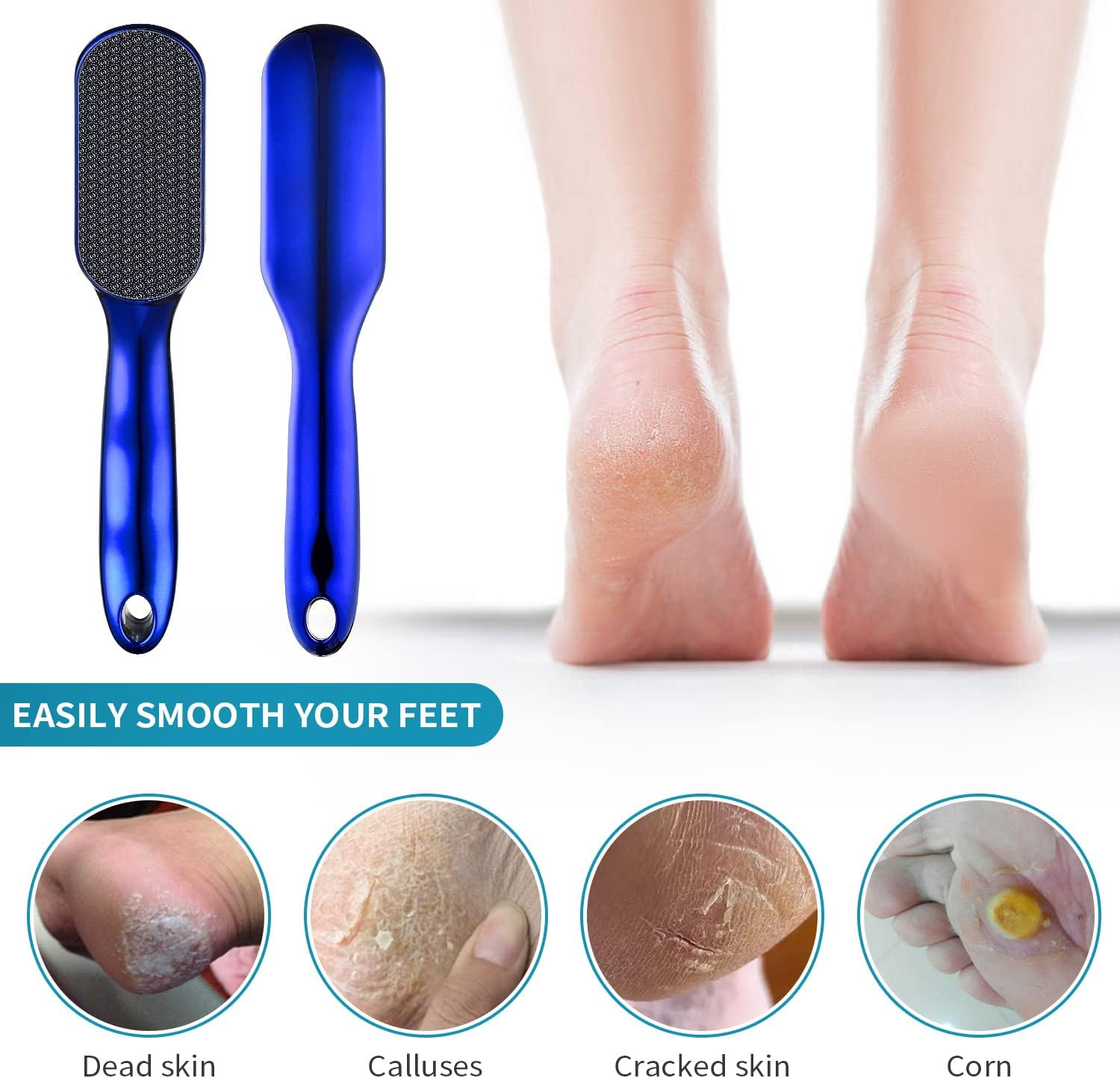 Glass Foot File for Dead Skin Feet Callus Remover, Foot Scrubber Dead Skin Remover Heel Scraper, Heel Rasp for Wet and Dry Feet(Color:Blue) image number 3