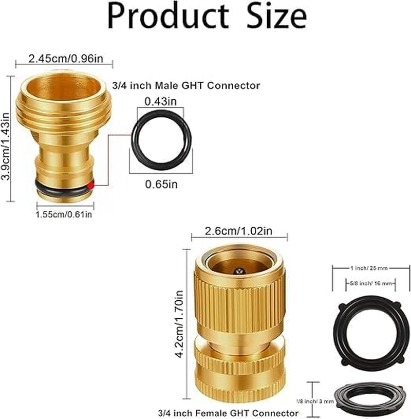 Garden Hose Quick Connect, 2Set 3/4 Inch Solid Brass No-Leak Garden Hose Connector Fitting, Easy Connect and Release Adapter Set, Male and Female(2 Female + 2 Male) image number 5