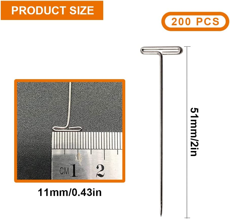 200 Pieces Steel T-Pins, Strong Stainless Steel T-Pins, Blocking Pins for Knitting, Sewing, Modelling, 2Inches/51Mm image number 2