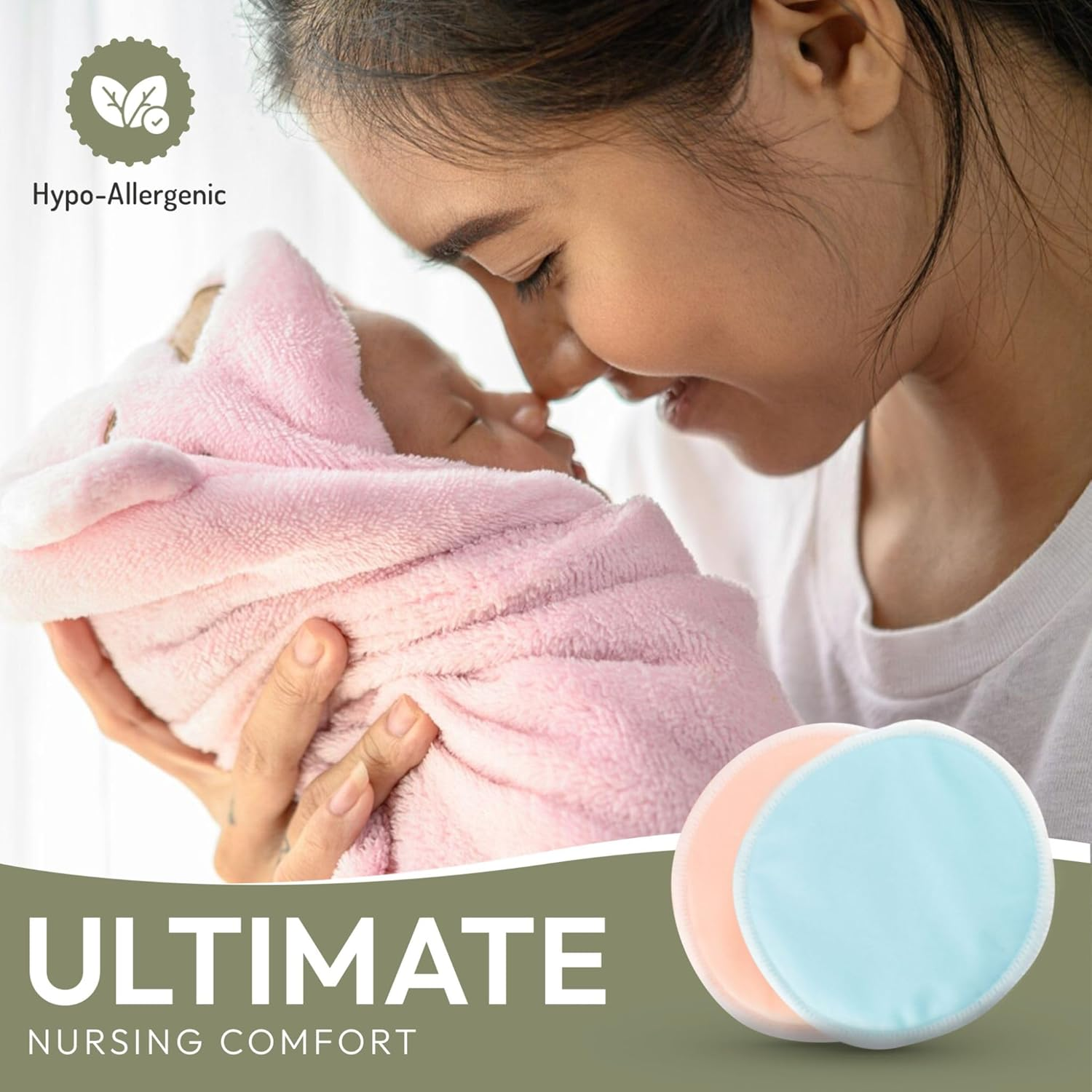Organic Bamboo Reusable Breast Pads - 8 X Pair (16-Pack) 12Cm Diameter Nursing Pads Washable, Nipple Pads, Breast Pads for Leaking Breast Milk with Wash Bag. image number 5