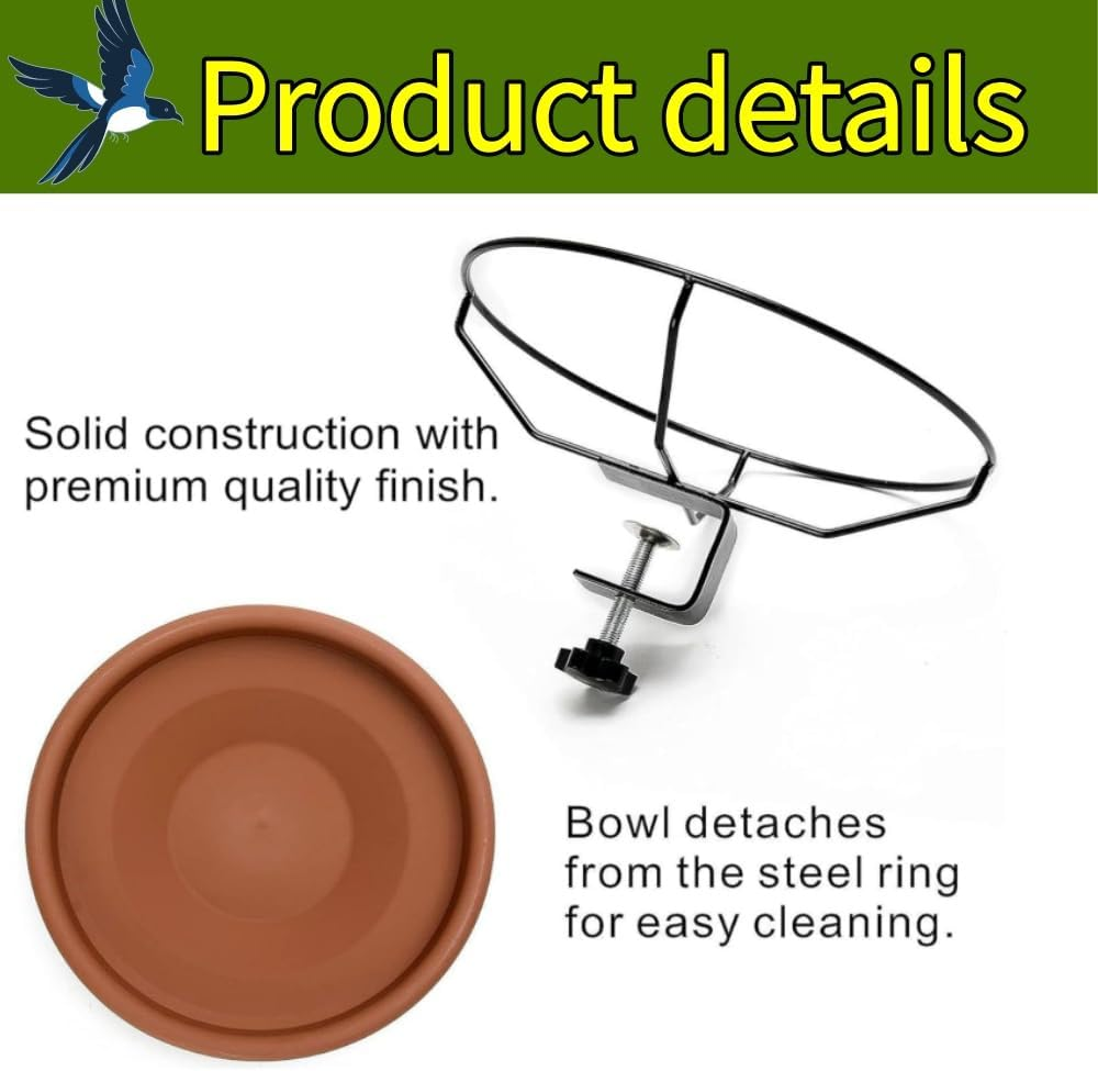 30 Cm Deck-Mounted Unheated Bird Bath Bowl with Detachable Fence Clamp for Balcony Railings