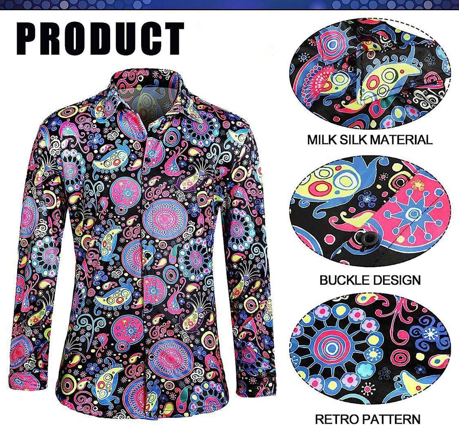 4 PCS Hippie Costume for Mens 60S 70S Disco T-Shirt Afro Wig Accessories Set for Halloween Party Cosplay image number 5