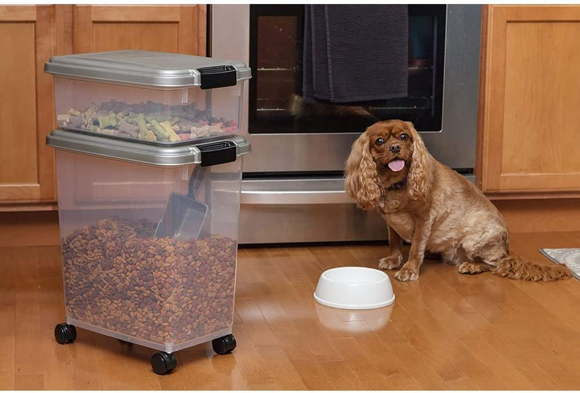 Pet Food Storage Container with Scoop, Flip-Up Lid Airtight Container Transparent Cat Food Storage with Four Wheels for Dog & Cat Food Air Tight Food Container image number 3