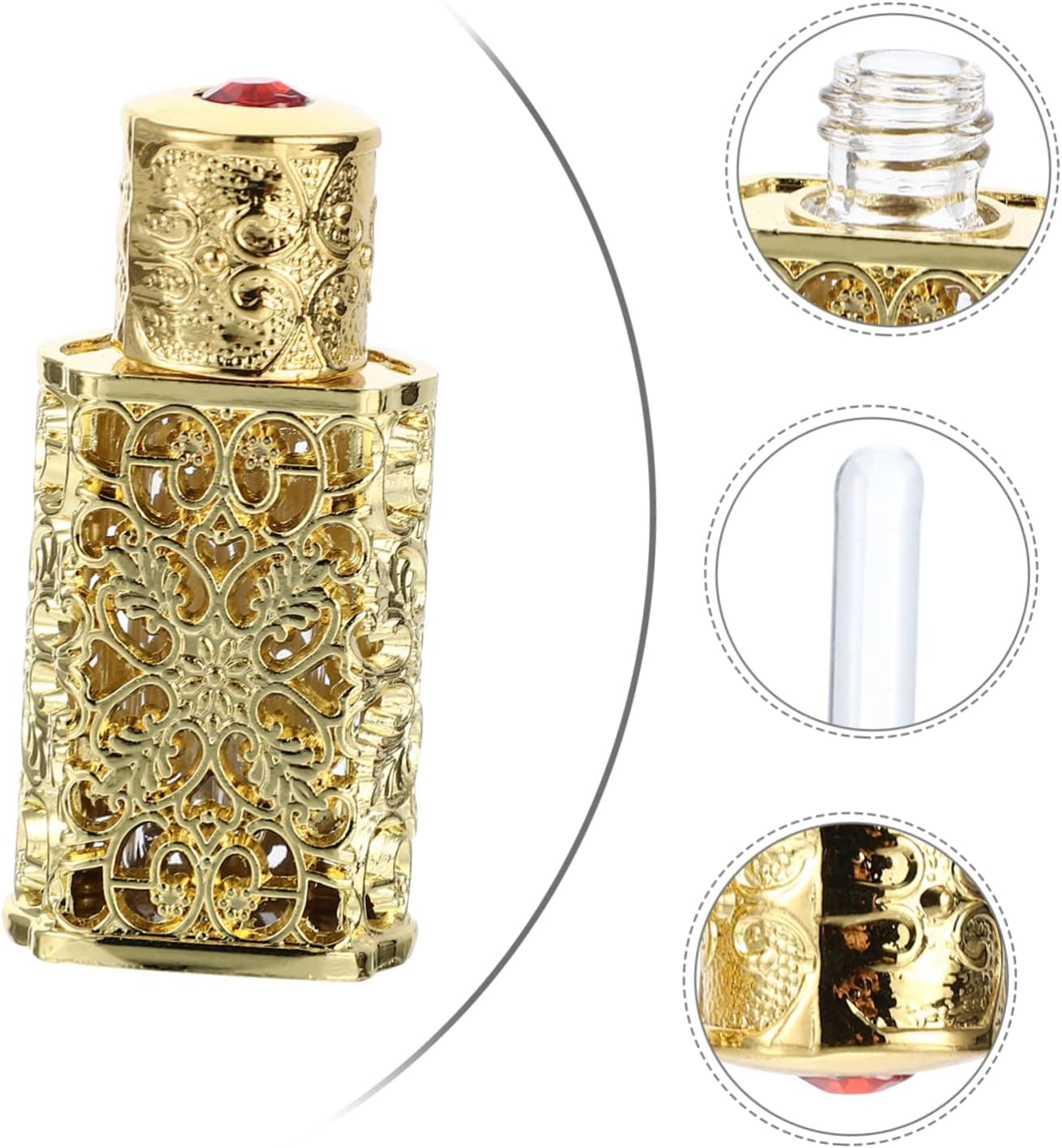 GARVALON 3Pcs Essential Oil Spray Bottle Hollow Flower Engraving Perfume Dispenser for Travel Leak Aromatherapy Container Gold Finish for Crafts And image number 6