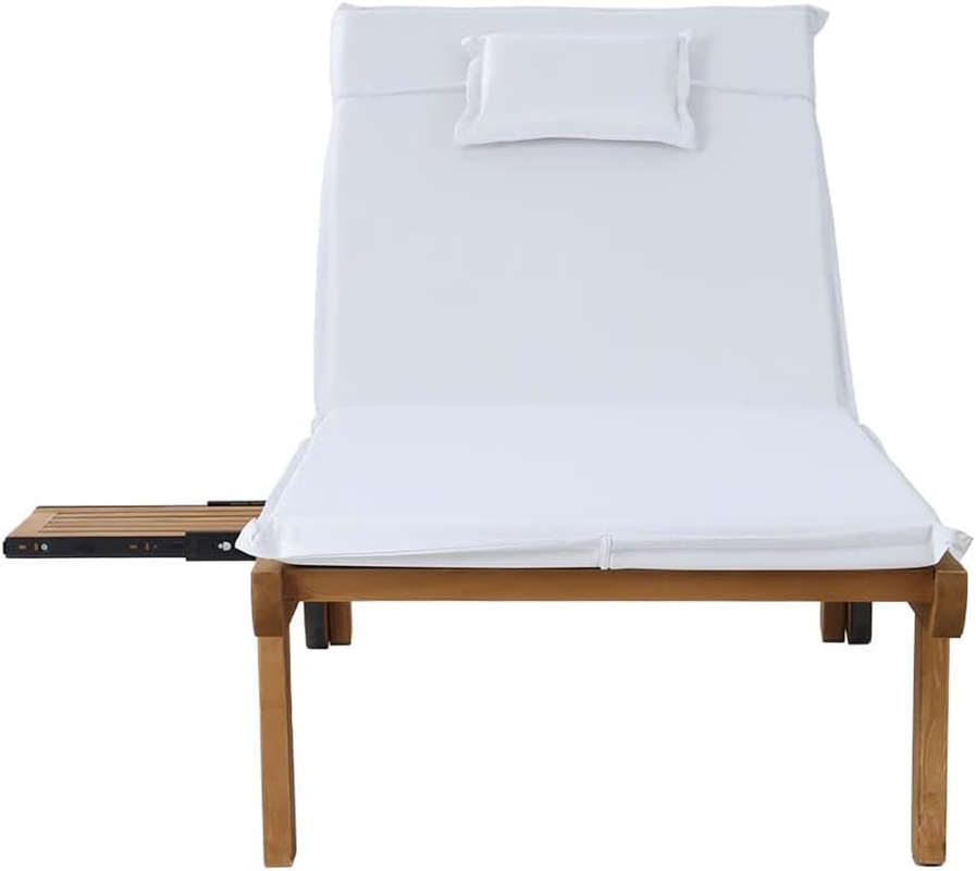Gardeon Sun Lounge Camping Chair Wooden Wood Lounger, Chaise Beach Chairs Outdoor Furniture Garden Patio Setting Pool Backyard, with Wheels Cushion Pillow Adjustable Backrest White image number 3