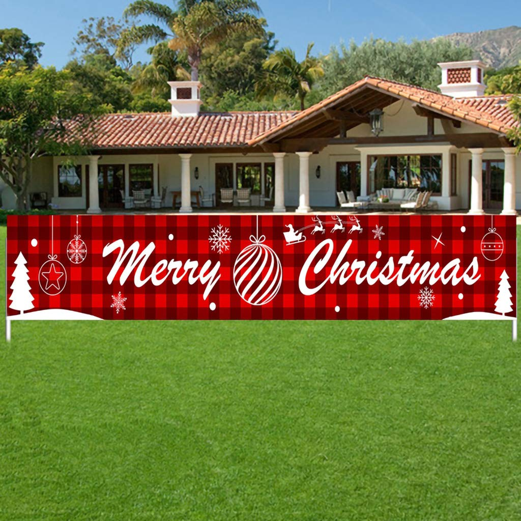 Dsdecor Merry Christmas Banner Large Xmas Porch Sign Banners Poster Indoor Outdoor Holiday Party Hanging Decorations (Style 1, 10Ft X 20Inch) image number 3