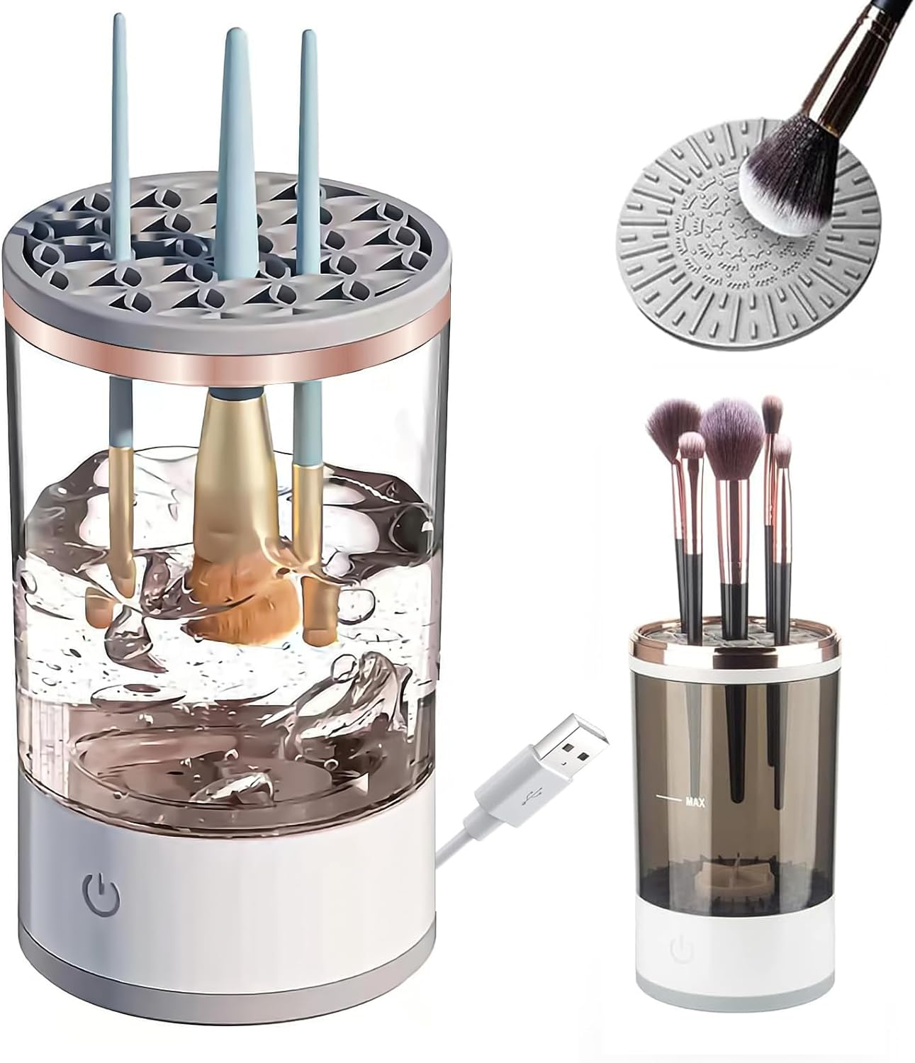 Electric Makeup Brush Cleaner, Cosmetic Brush Cleaner, Electric Makeup Brush Cleaner, Makeup Brush Cleaner, Automatic Spinning Makeup Brush Cleaner Fit for All Size Makeup Brush (1Pcs) (Transparent Brown) image number 5