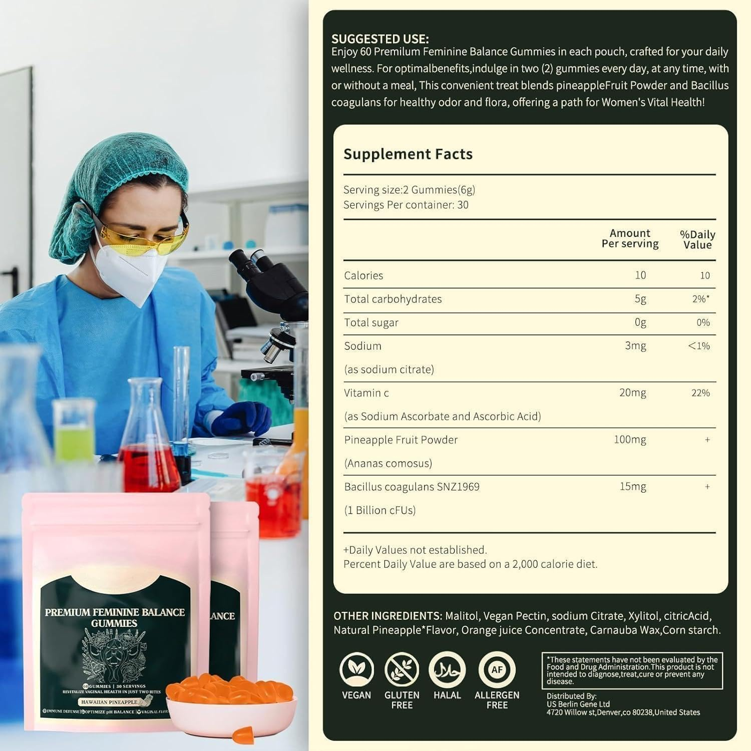 Feminine Balance Gummies | for Women&rsquo;S Health - Gluten-Free & Pineapple - 60 Vegan image number 5