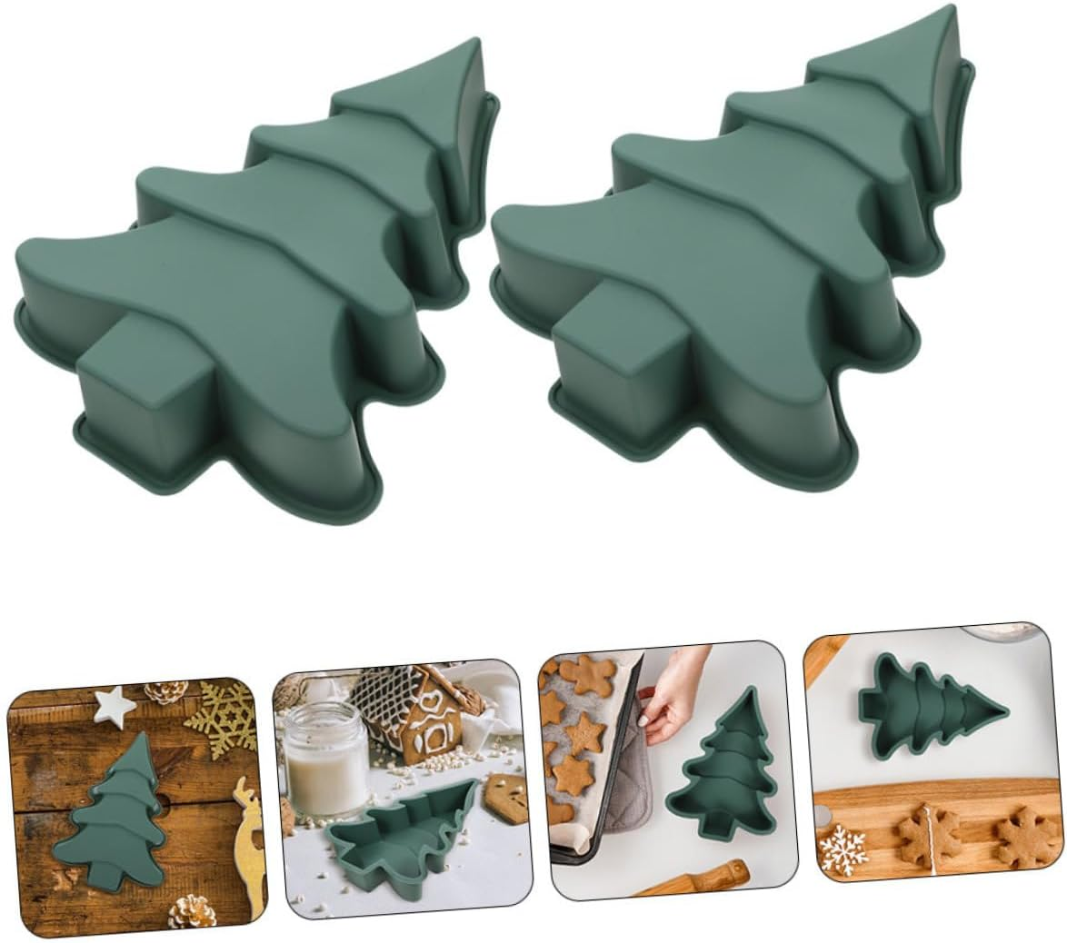 2Pcs Christmas Tree Baking Pan DIY Silicone Cake Mold Cake Baking Mold Non-Stick for Party
