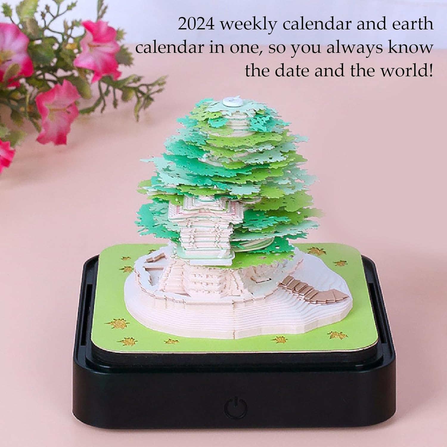Time Piece Calendar 2024, 3D Memo Pad, Tree House Desk Calendar with Light, DIY Sticky Notes Paper Carving Art Convenience Post Notes Notepad, 3D Art Calendar, Creative Gift image number 3