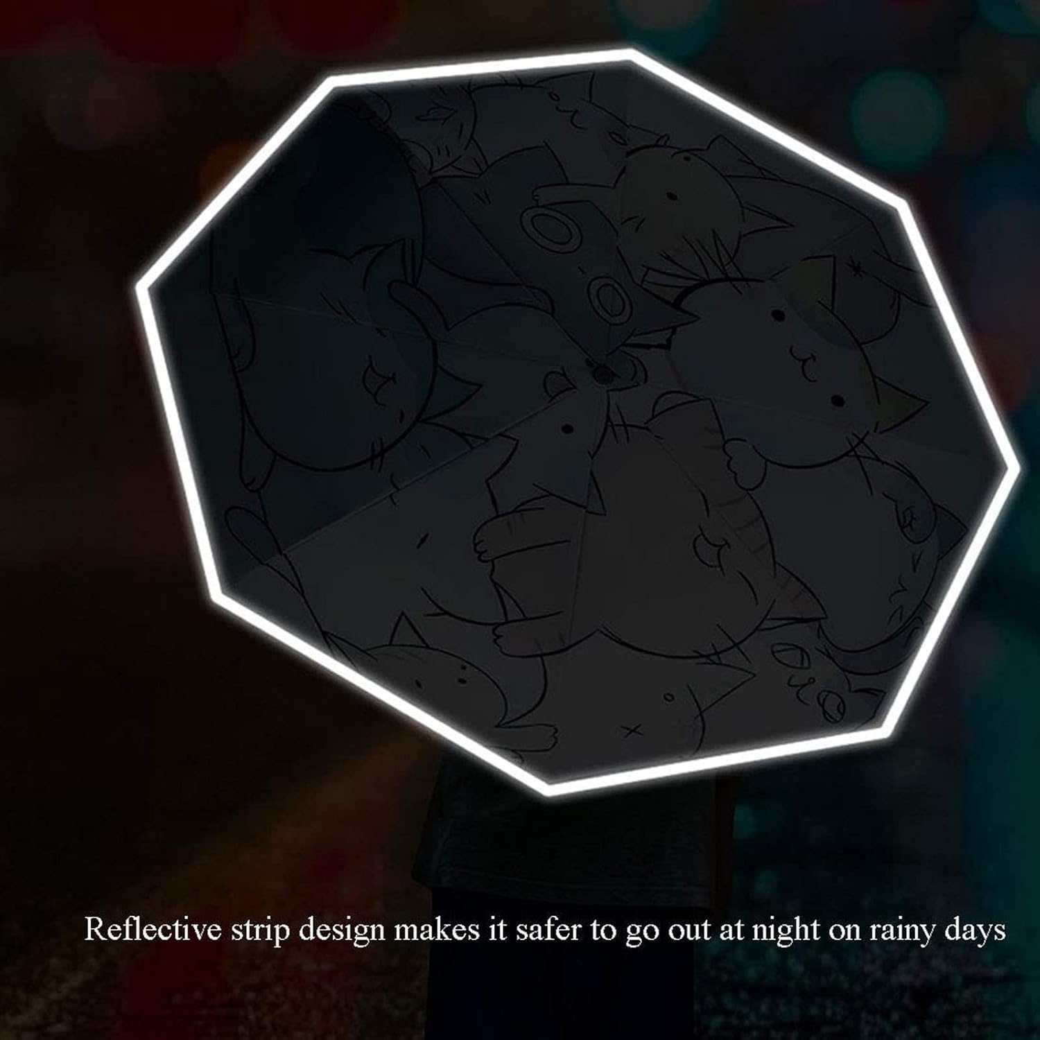 Children Folding Umbrella Automatic Umbrella with Cat Cartoon Strong Windproof and Uv-Resistant Travel Umbrella Compact Umbrellas for Girls and Boys, as Shown, One Size image number 6