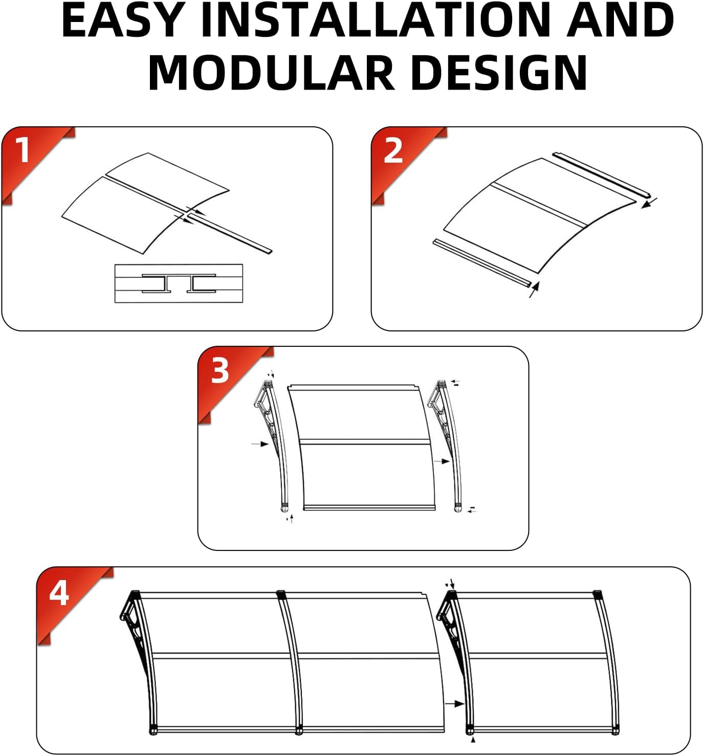 1M X 2M Brown Window Canopy Awning, Window Door Awning for Rain, Heavy Duty Window Awnings Sun Shade, Durable Door Awnings Rain Shelter, Reinforced Window Canopy with Black Bracket Outdoor image number 4