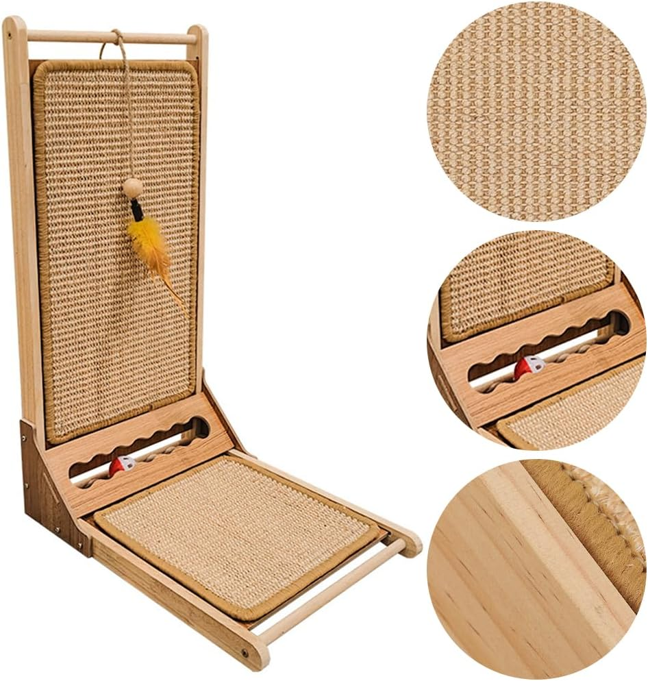 L Shape Cat Scratcher, Sisal Cat Scratching Board, Vertical Cat Scratcher with Toy, Protective Home Furniture, Suitable for Indoor Outdoor Cats and Kittens Playing image number 1