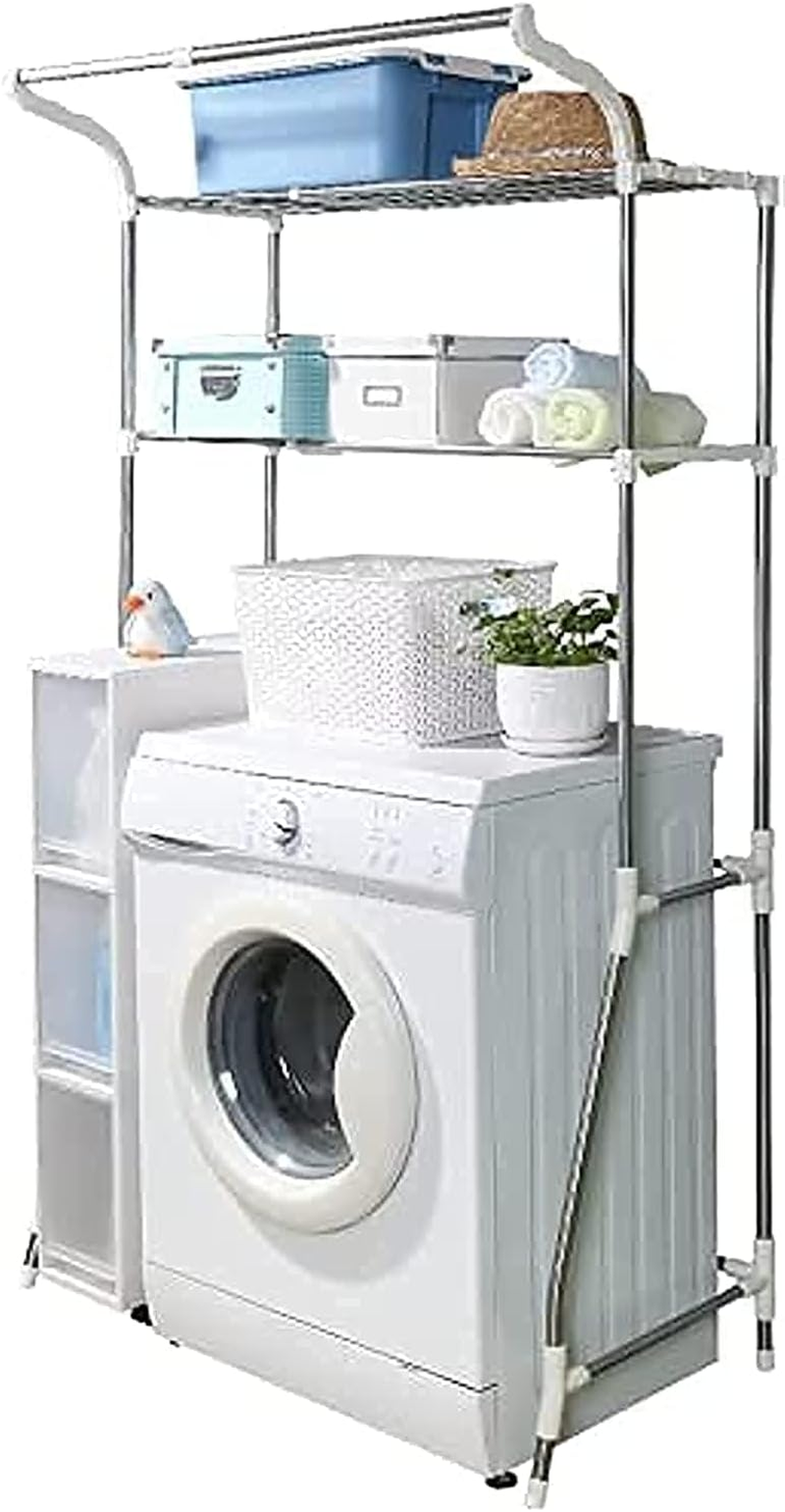 Baoyouni Bathroom Storage Shelf over Toilet Space Saver Washing Machine Standing Organizer 2-Tier (24.41~39.76 * 18.90 * 68.11In)