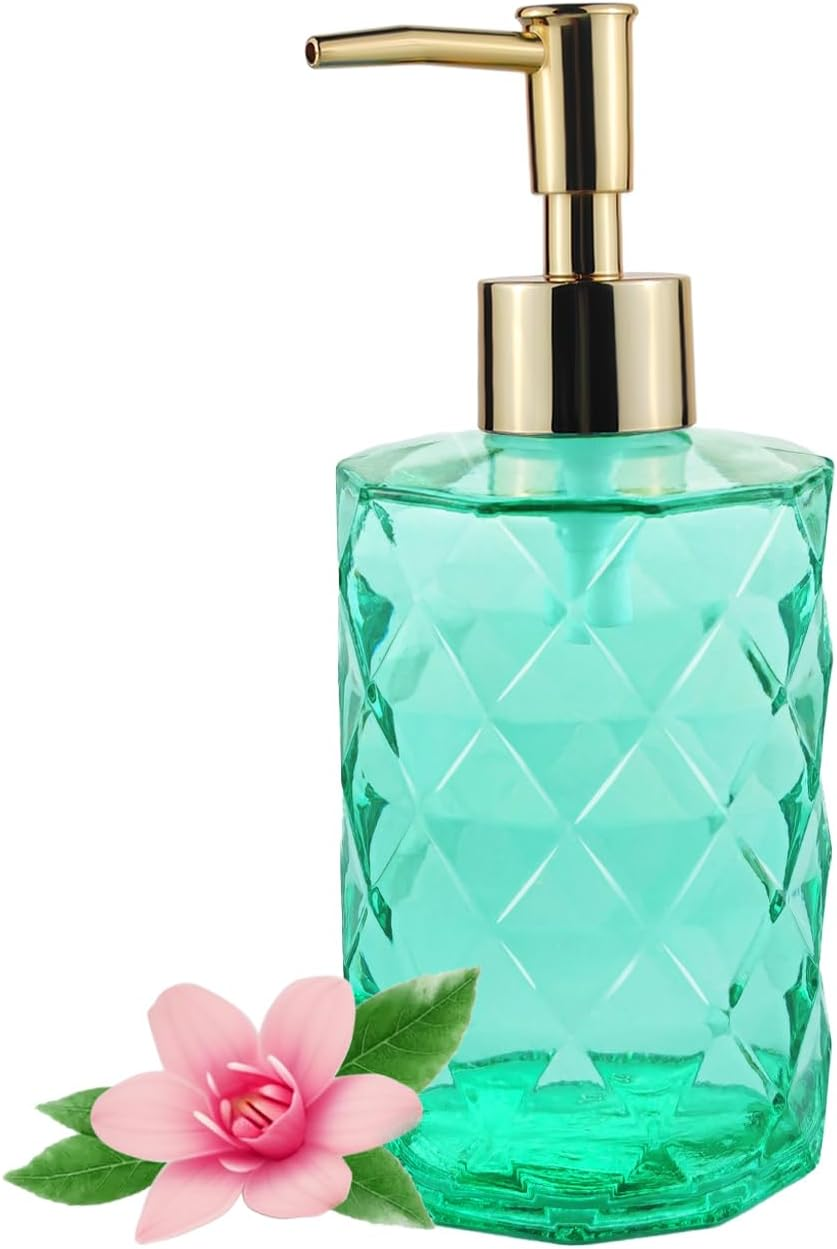 Soap Dispenser with Gold Pump, 12 Ounce Glass Soap Dispenser for Bathroom Kitchen, Hand Soap, Dish Soap, Refillable Liquid Hand Soap Dispenser