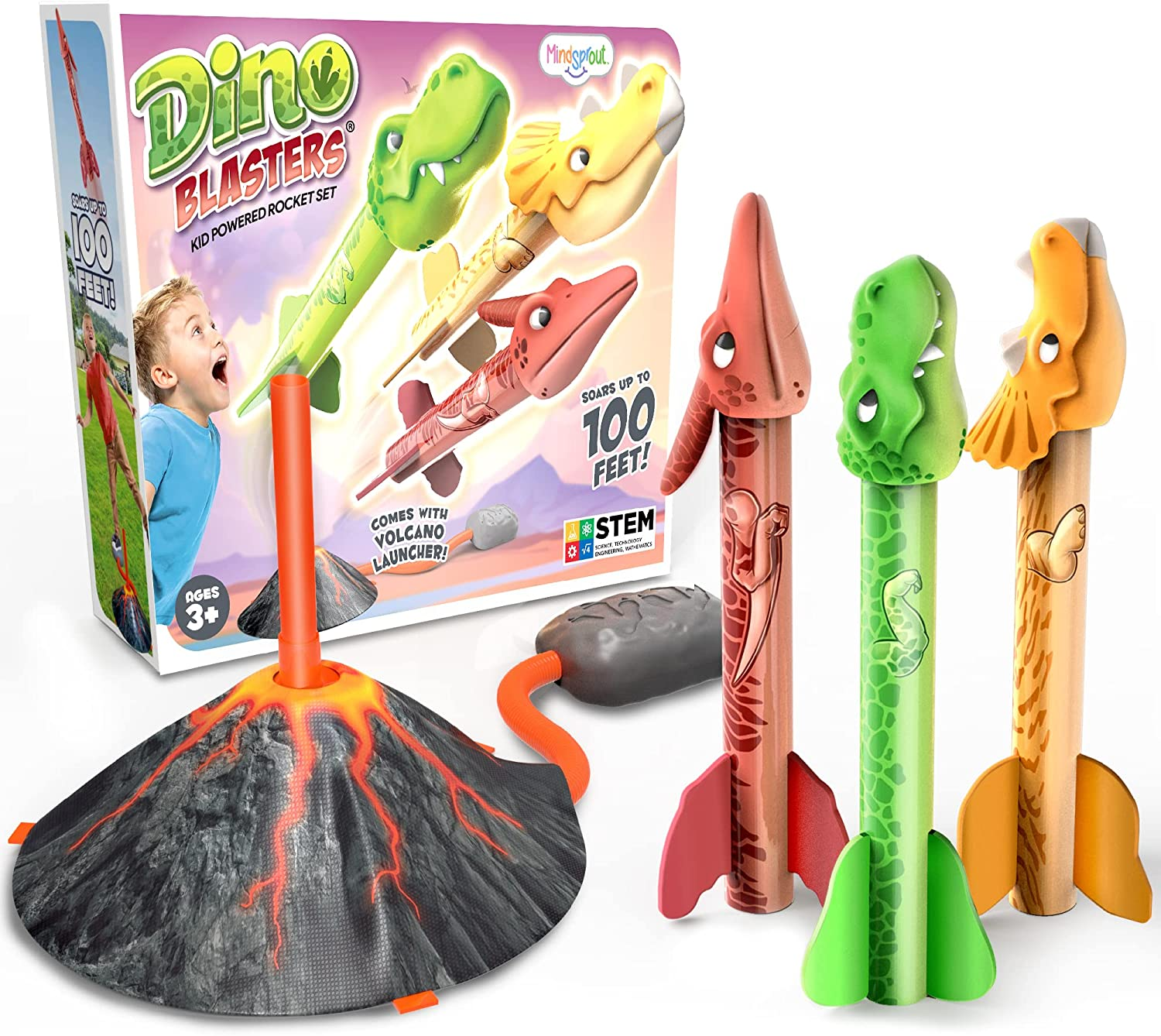 MINDSPROUT Rocket Launcher for Kids - Dino Blasters - Launch up to 100 Ft. Best Birthday Gift, for Boys & Girls Age 3 4 5 6 7 Years Old - Outdoor Toys, Family Fun, Dinosaur Toy image number 4