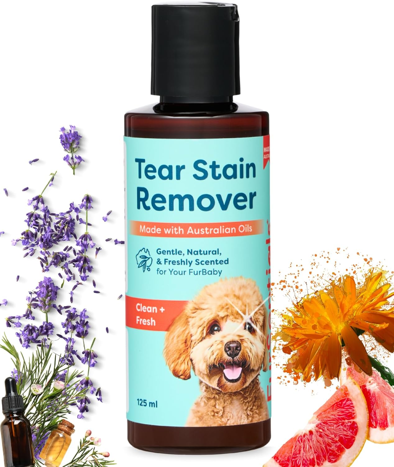 Tear Stain Remover for Dogs | Grime Stain Remover for Dogs | Made with Australian Oils | 125 Ml of Gentle, Freshly Scented All Natural Cleaner | by Fursentials