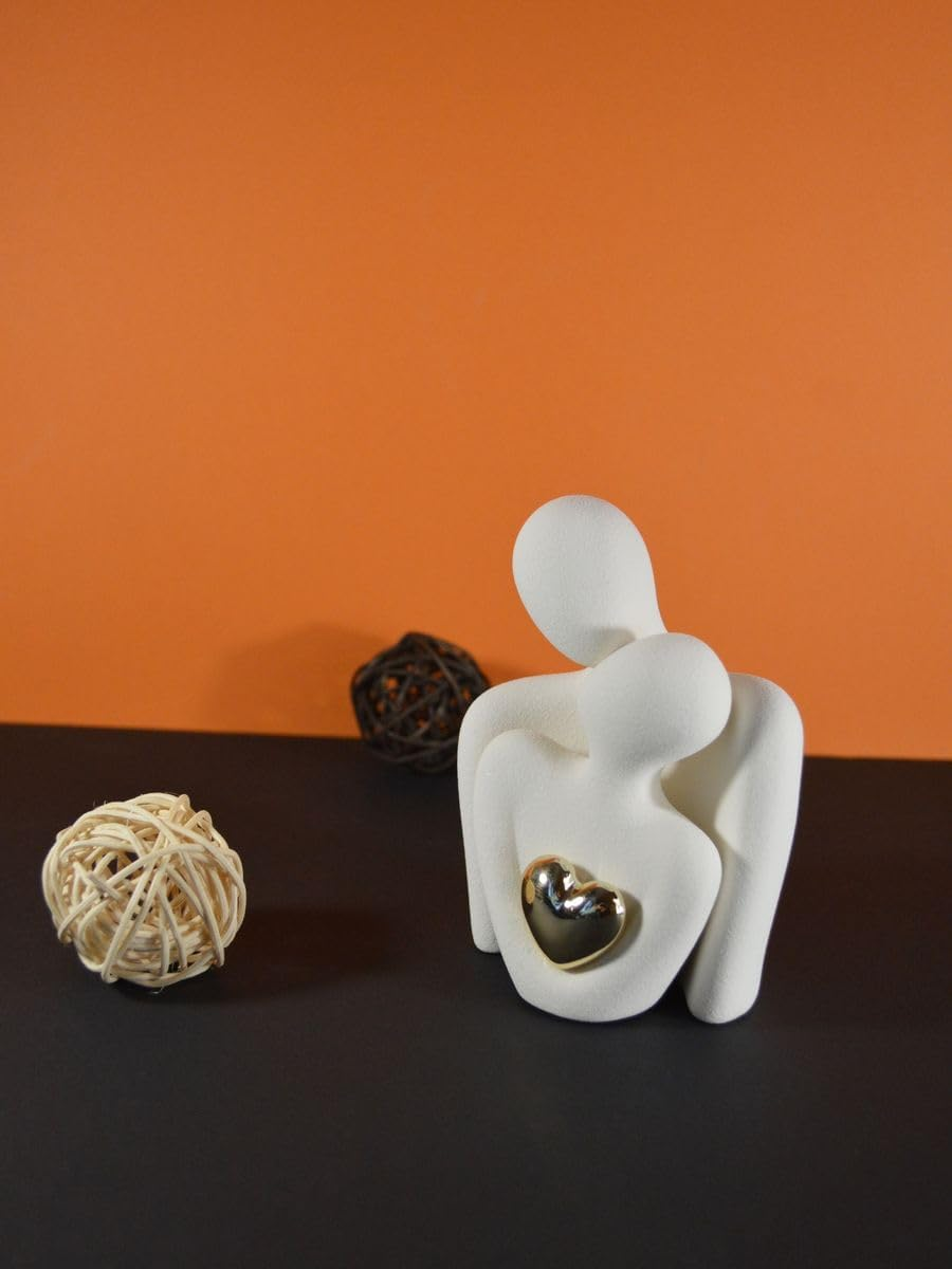 Modern Ceramic Couple Sculpture - Abstract Love Statue Ornament Figurine for Home Decor in Living Room, Bedroom,Office - Unique Couple Gift - Anniversary Birthday,Show Pieces for Home (White) - Black image number 5
